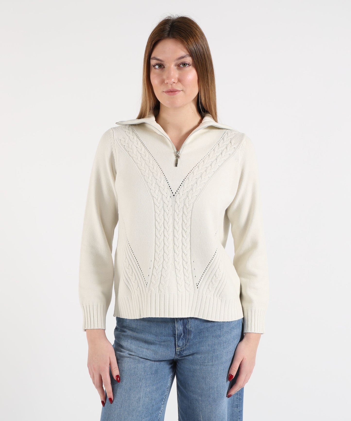 KAOS Maglia Donna Ampia con Trecce Frontali e Collo Alto con Zip