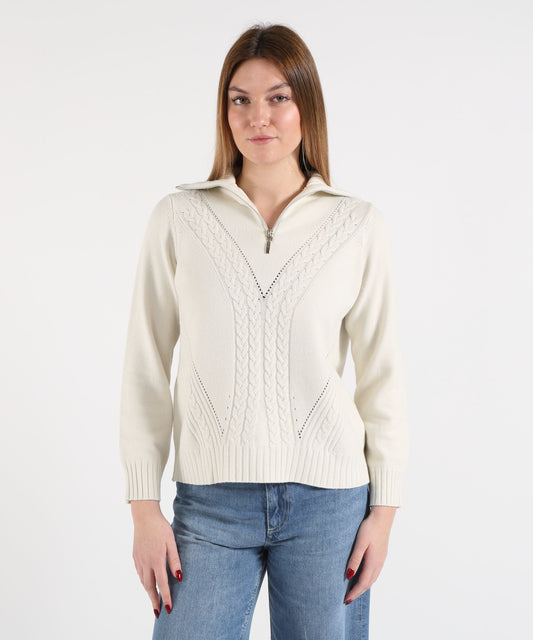 KAOS Maglia Donna Ampia con Trecce Frontali e Collo Alto con Zip