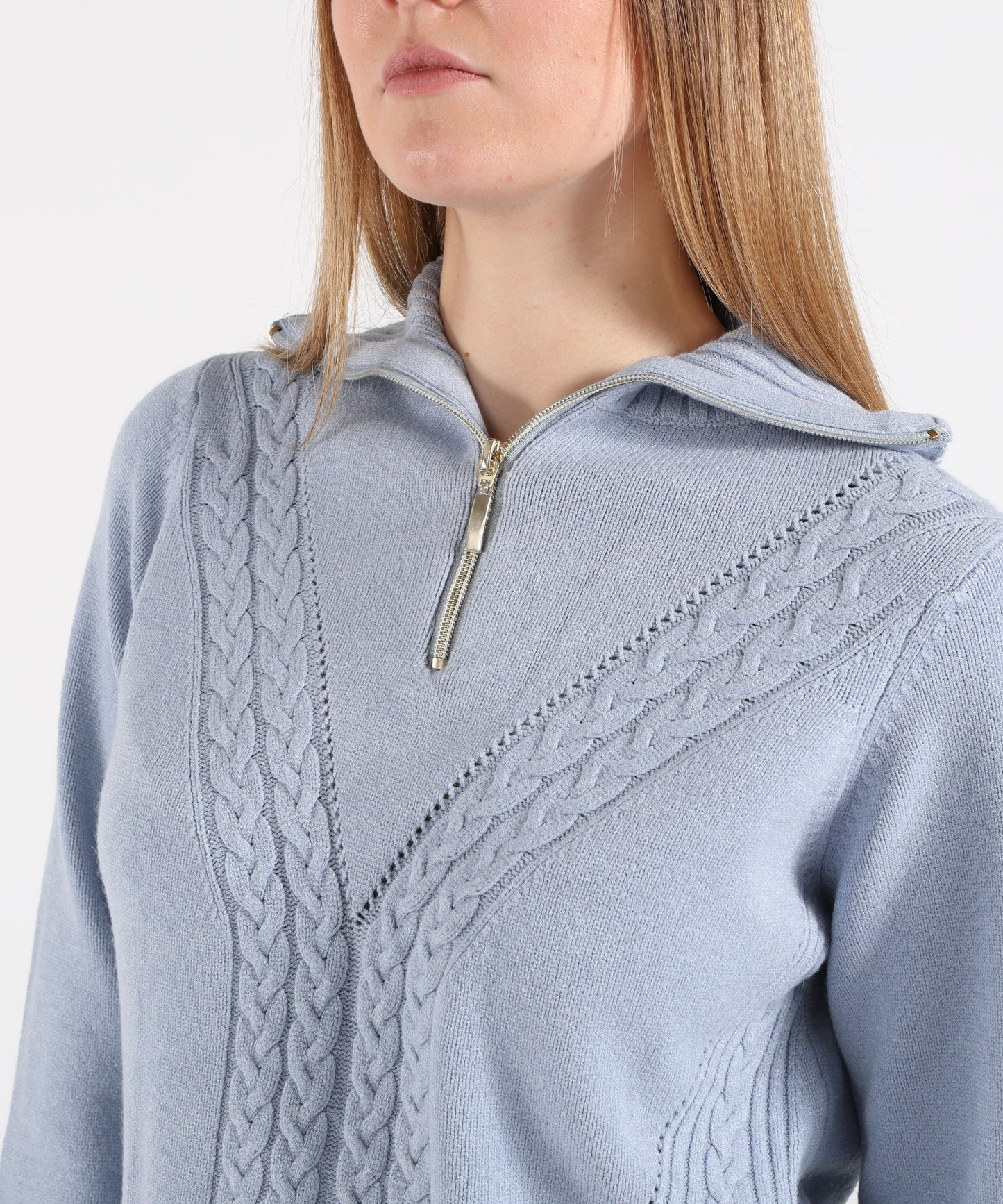 KAOS Maglia Donna Ampia con Trecce Frontali e Collo Alto con Zip