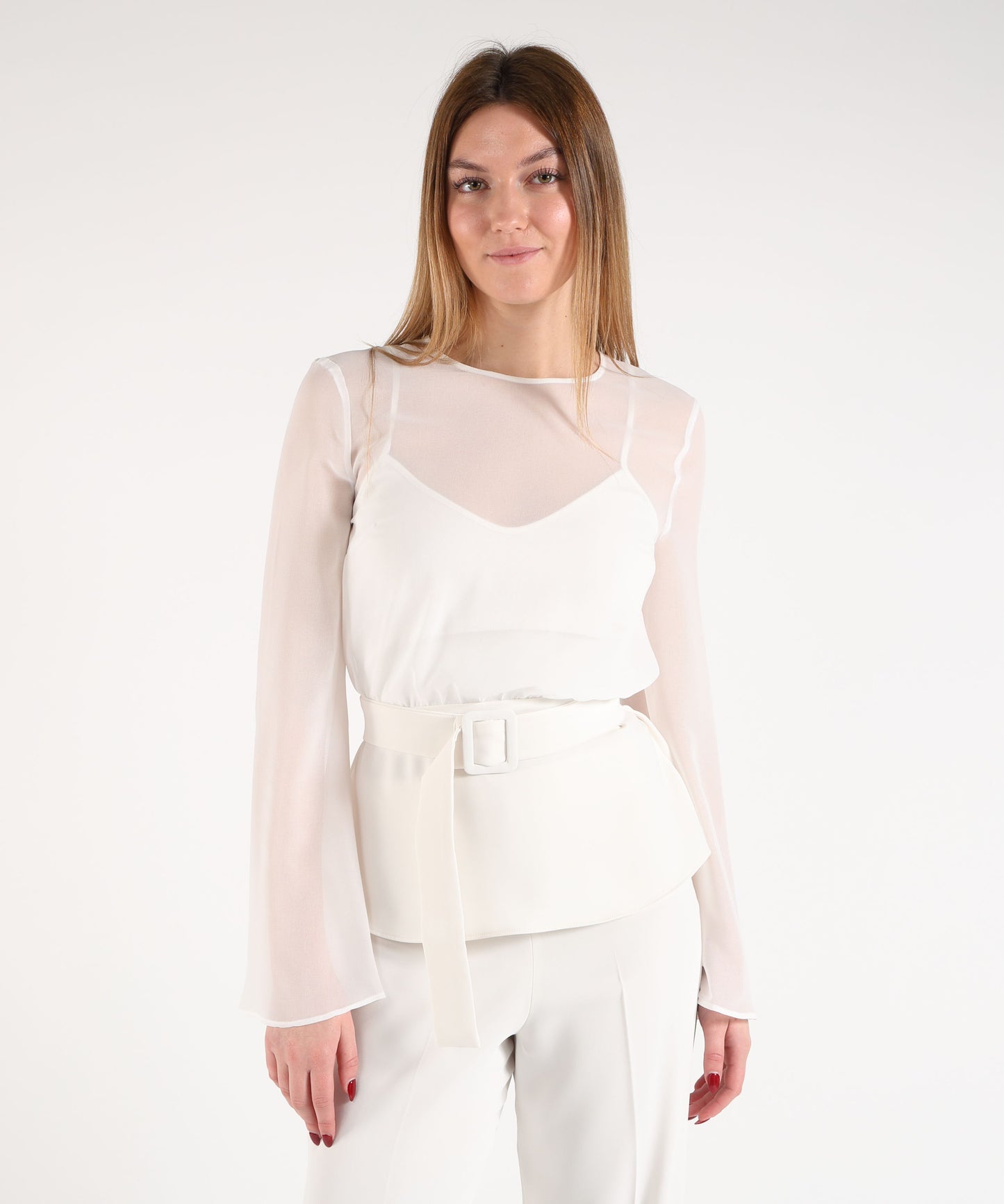P.A.R.O.S.H. Blusa Donna Effetto Velato con Top Integrato e Cintura