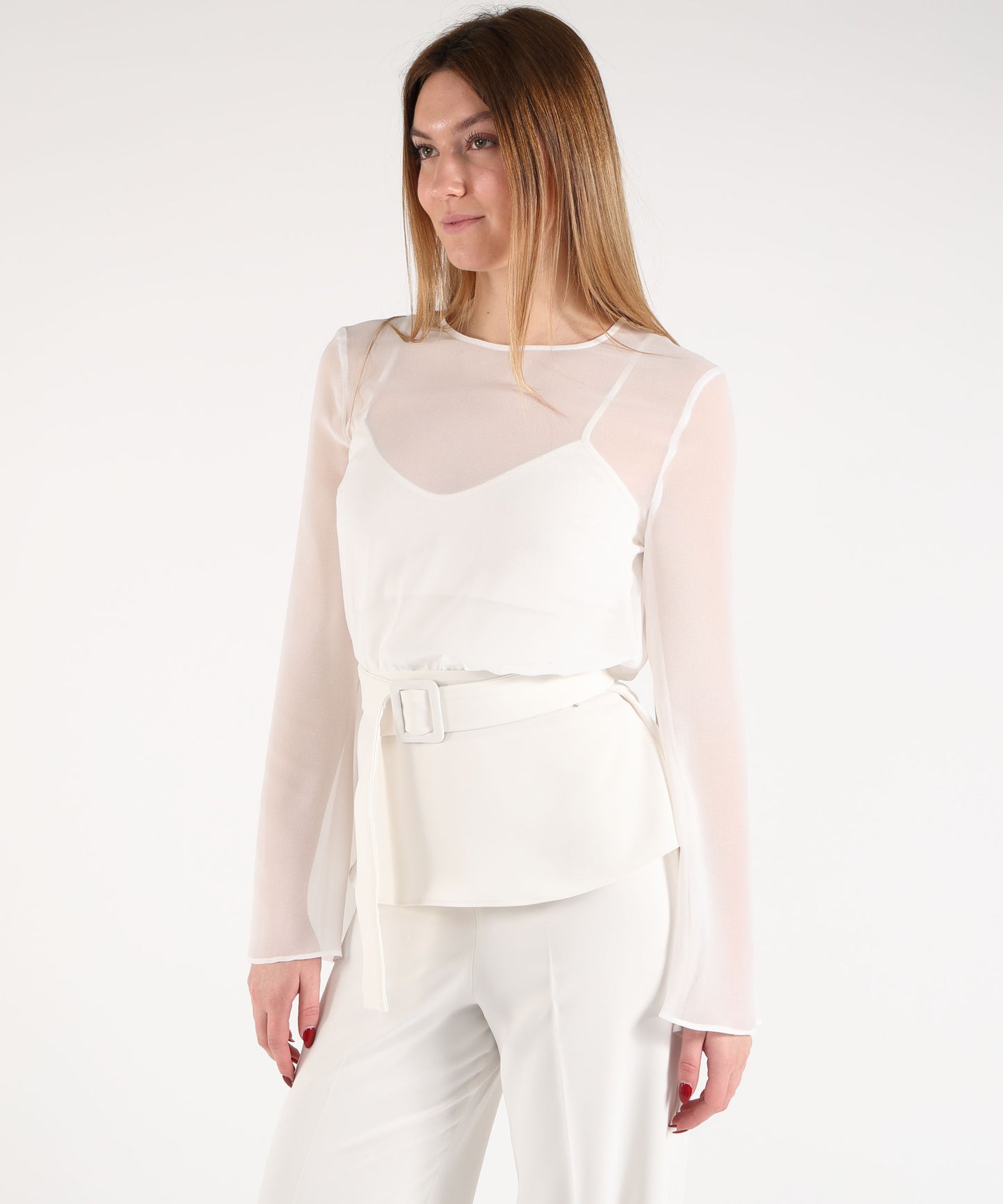 P.A.R.O.S.H. Blusa Donna Effetto Velato con Top Integrato e Cintura