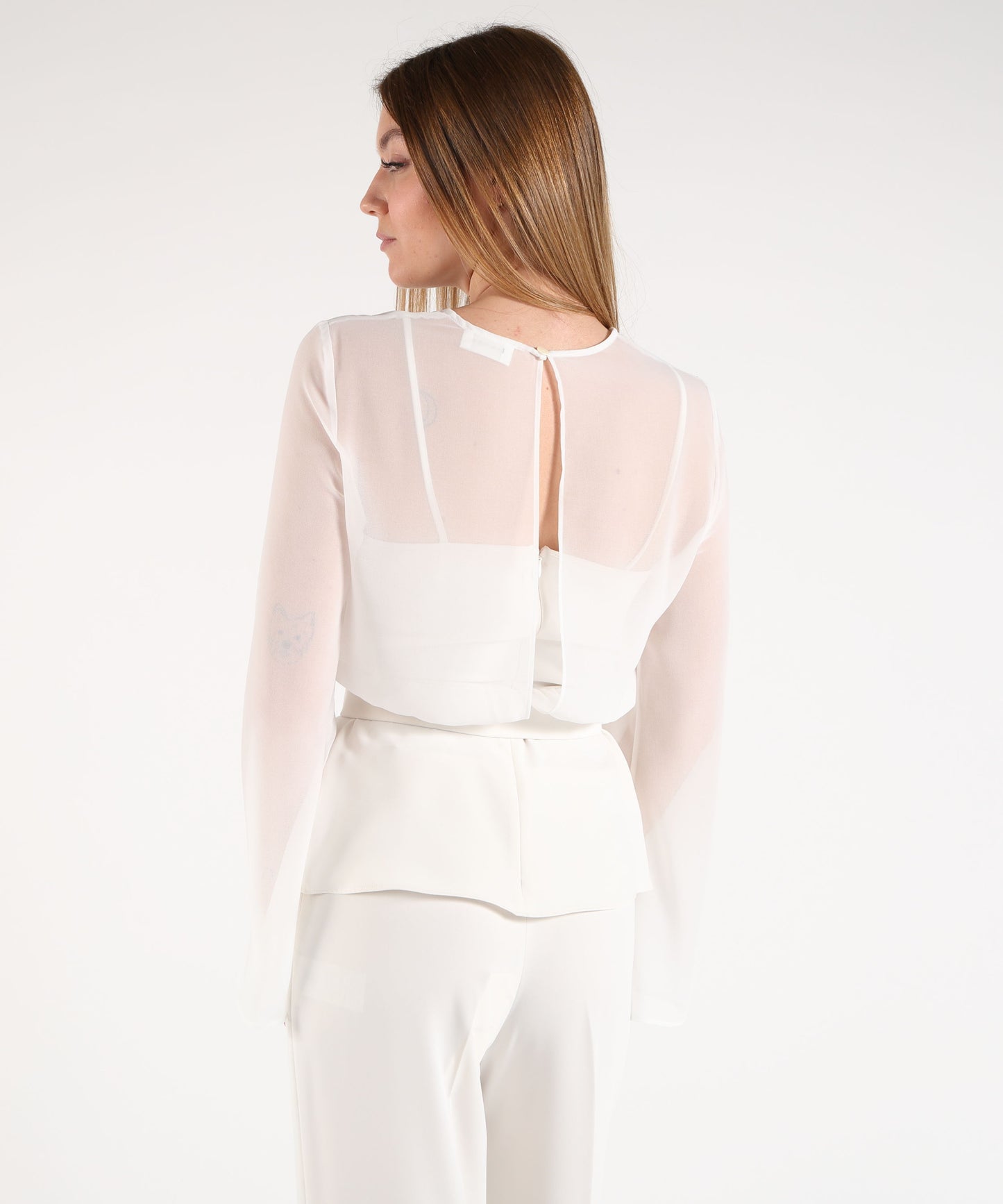 P.A.R.O.S.H. Blusa Donna Effetto Velato con Top Integrato e Cintura