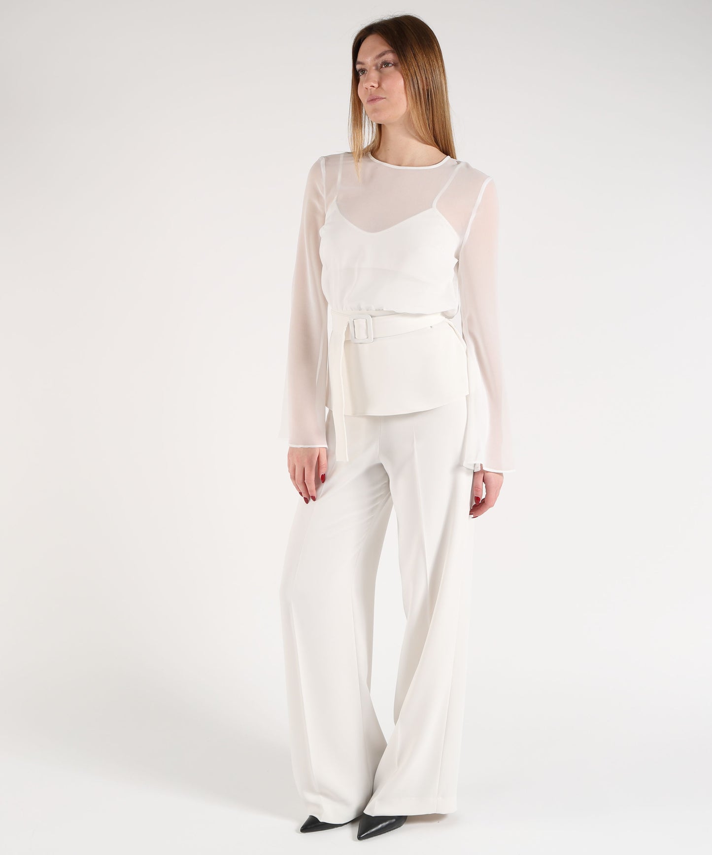 P.A.R.O.S.H. Blusa Donna Effetto Velato con Top Integrato e Cintura