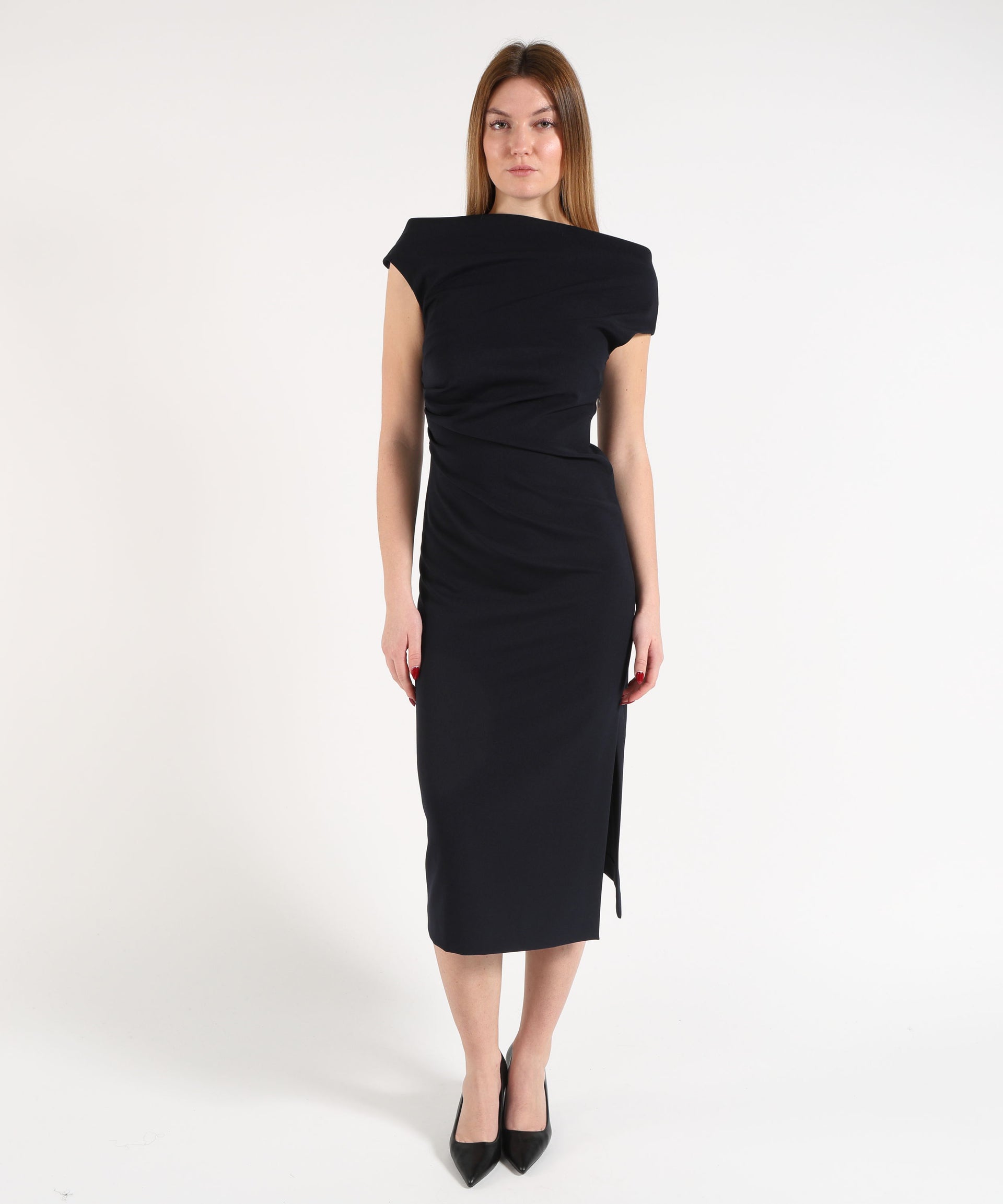 P.A.R.O.S.H. Tubino Lungo Smanicato con Scollo Omerale e Plissettatura Laterale