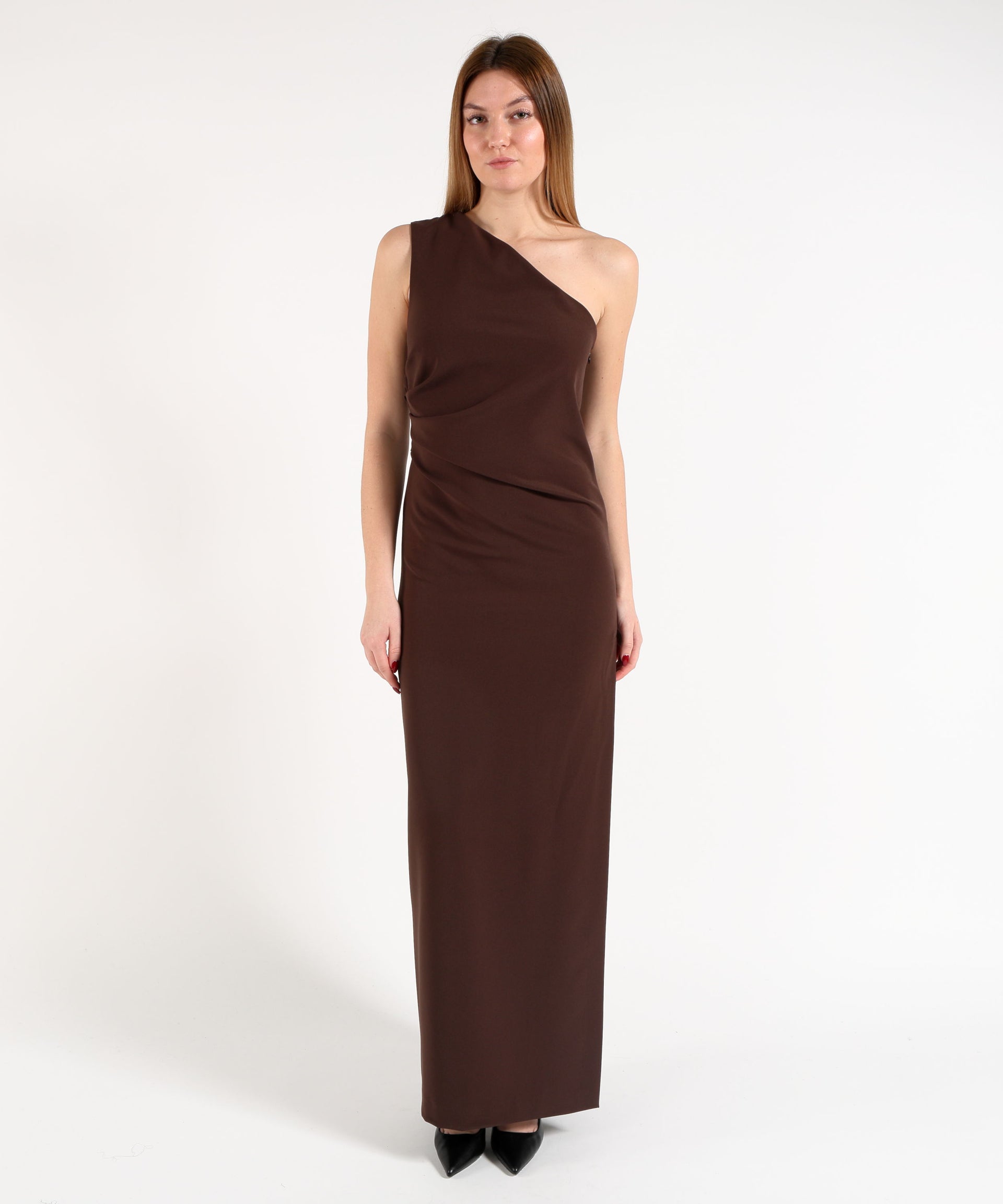 P.A.R.O.S.H. Abito Lungo Monospalla con Zip e Plissettatura Laterale