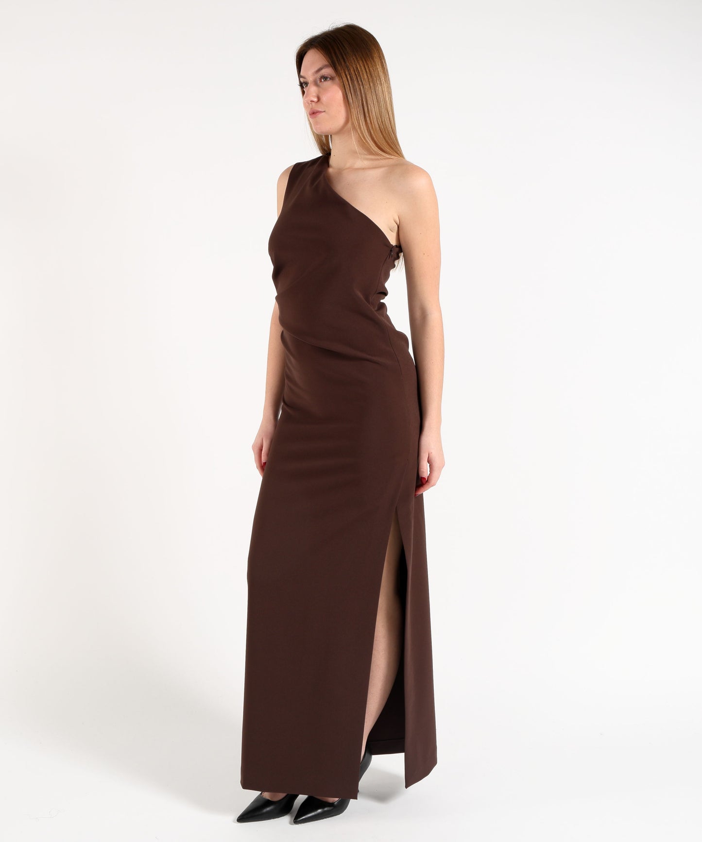 P.A.R.O.S.H. Abito Lungo Monospalla con Zip e Plissettatura Laterale