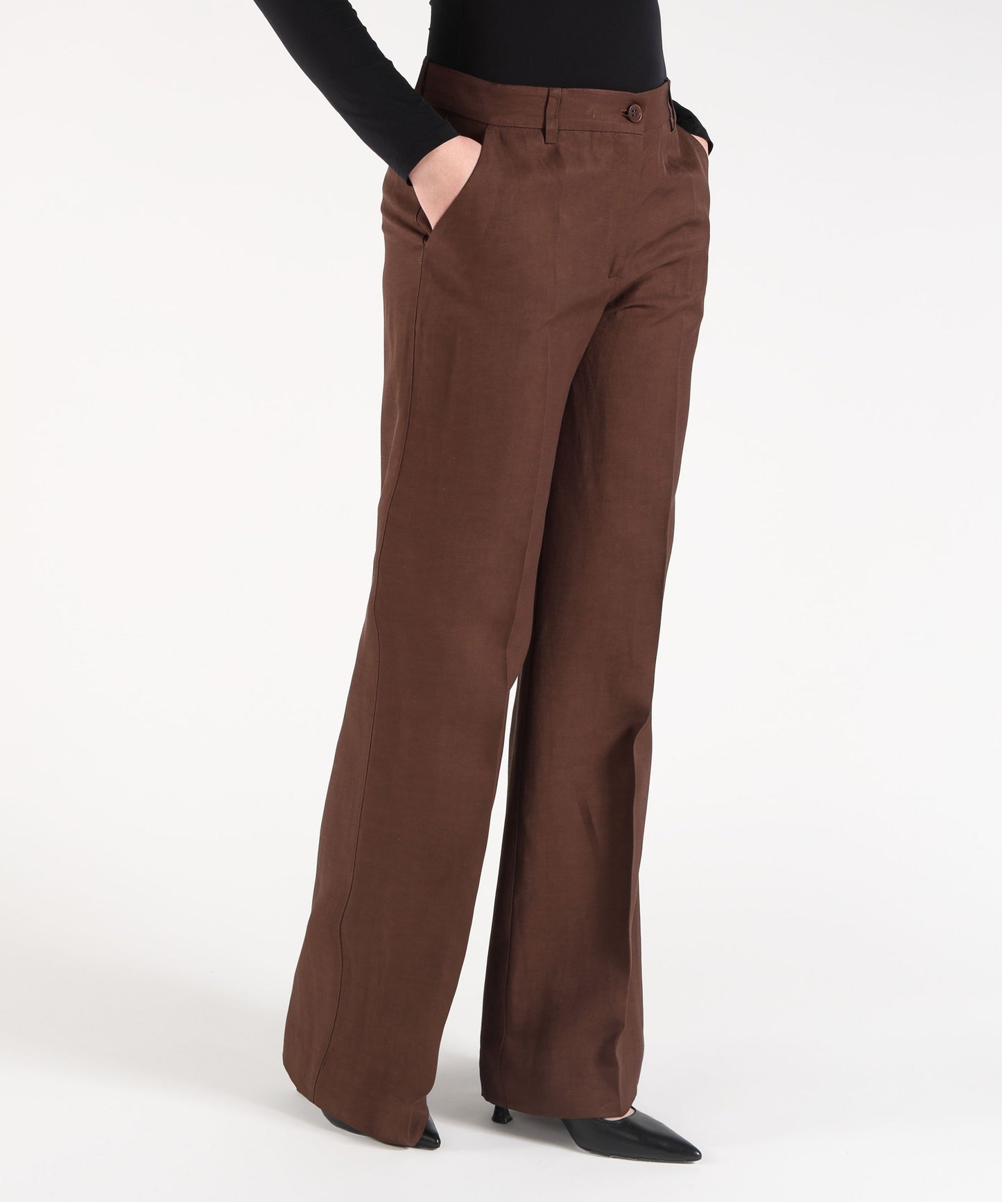 P.A.R.O.S.H. Pantalone Donna Ampio a Vita Regolare con Tasche Laterali