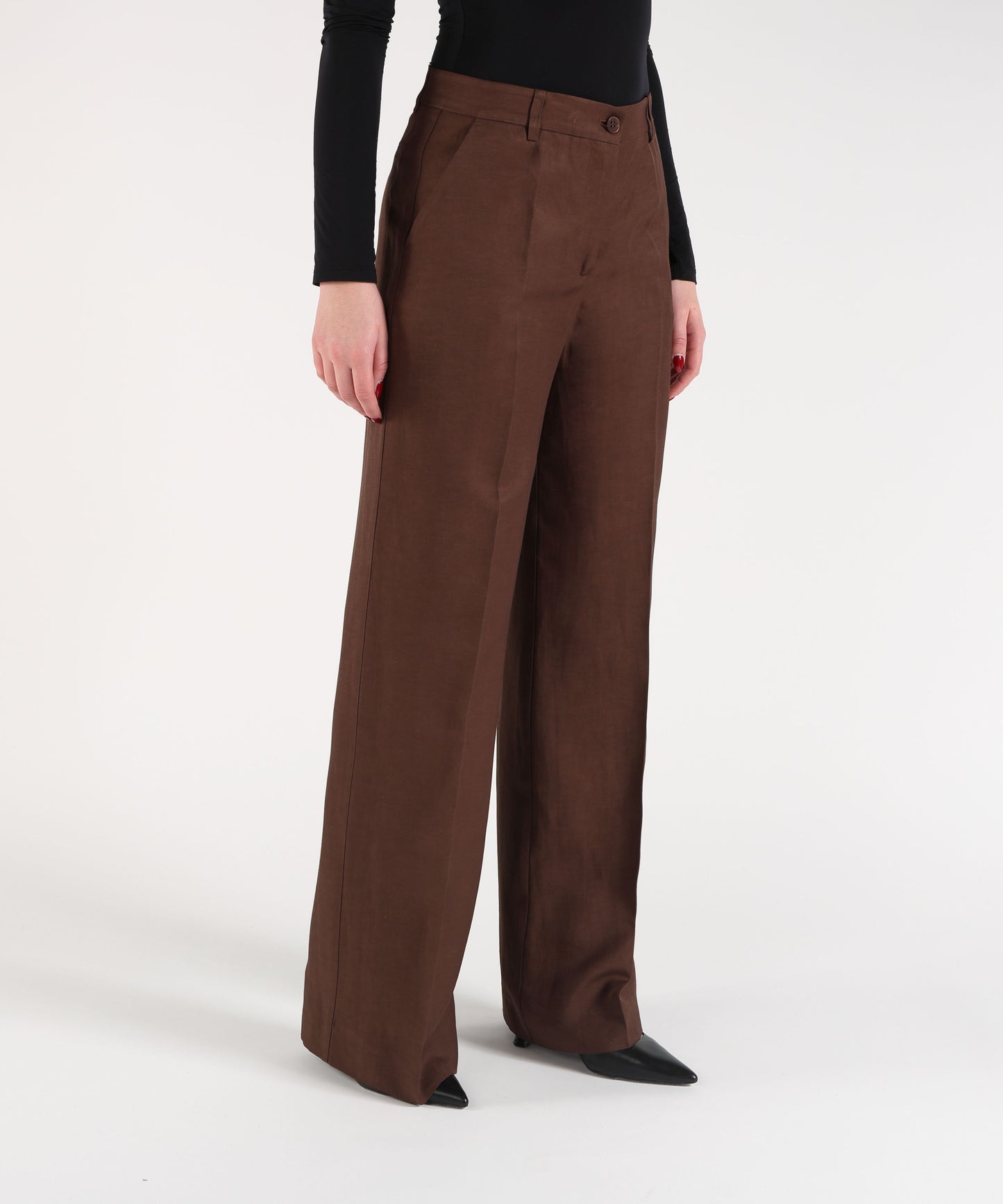 P.A.R.O.S.H. Pantalone Donna Ampio a Vita Regolare con Tasche Laterali