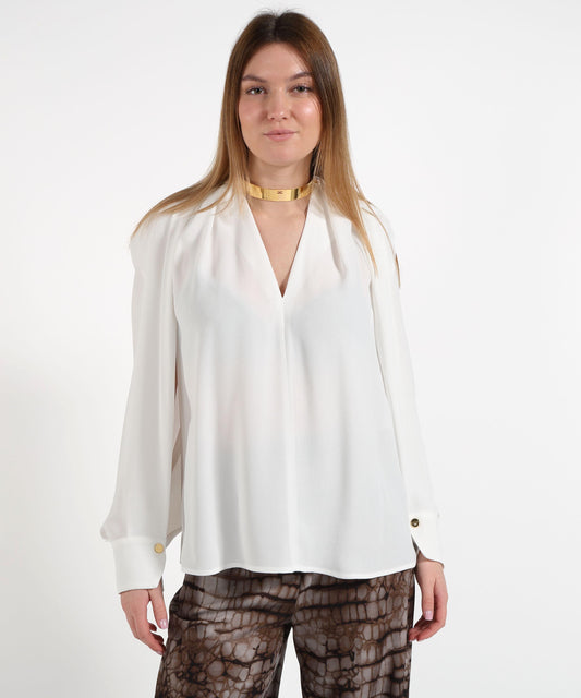 ELISABETTA FRANCHI Blusa in georgette di viscosa con dettaglio gioiello