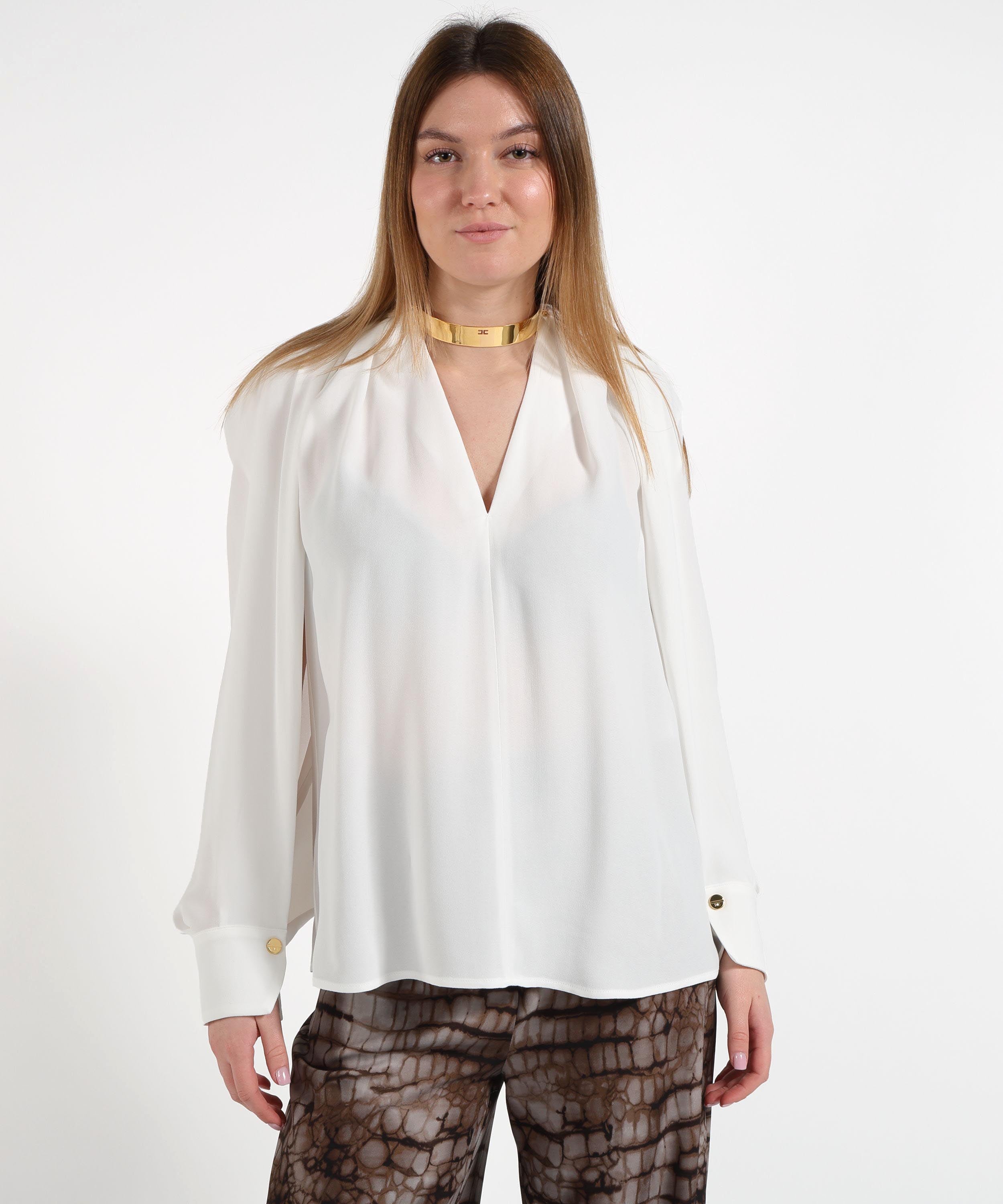 ELISABETTA FRANCHI Blusa in georgette di viscosa con dettaglio gioiello