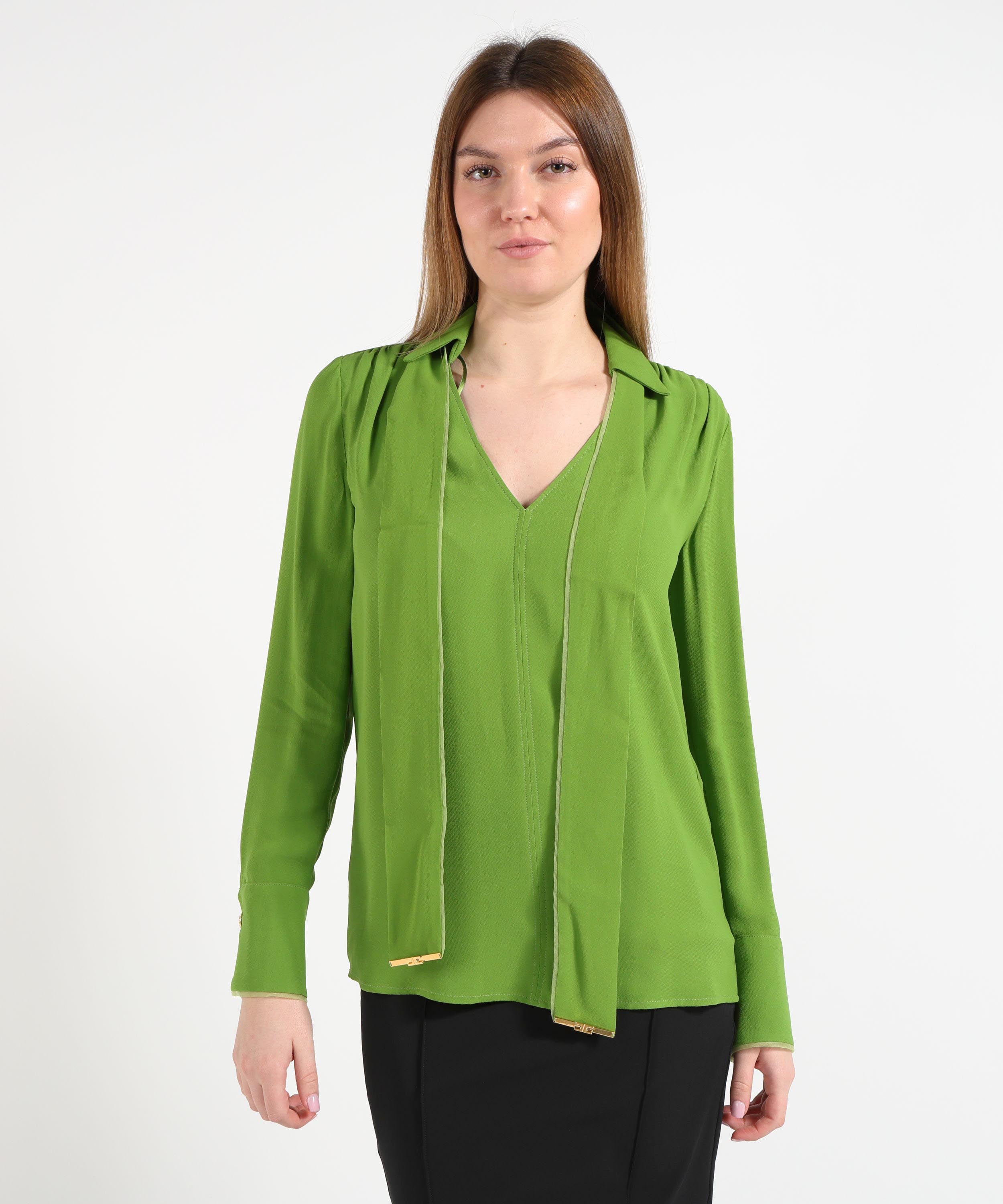 ELISABETTA FRANCHI Camicia in georgette di viscosa con fusciacca e dettagli in metallo dorato