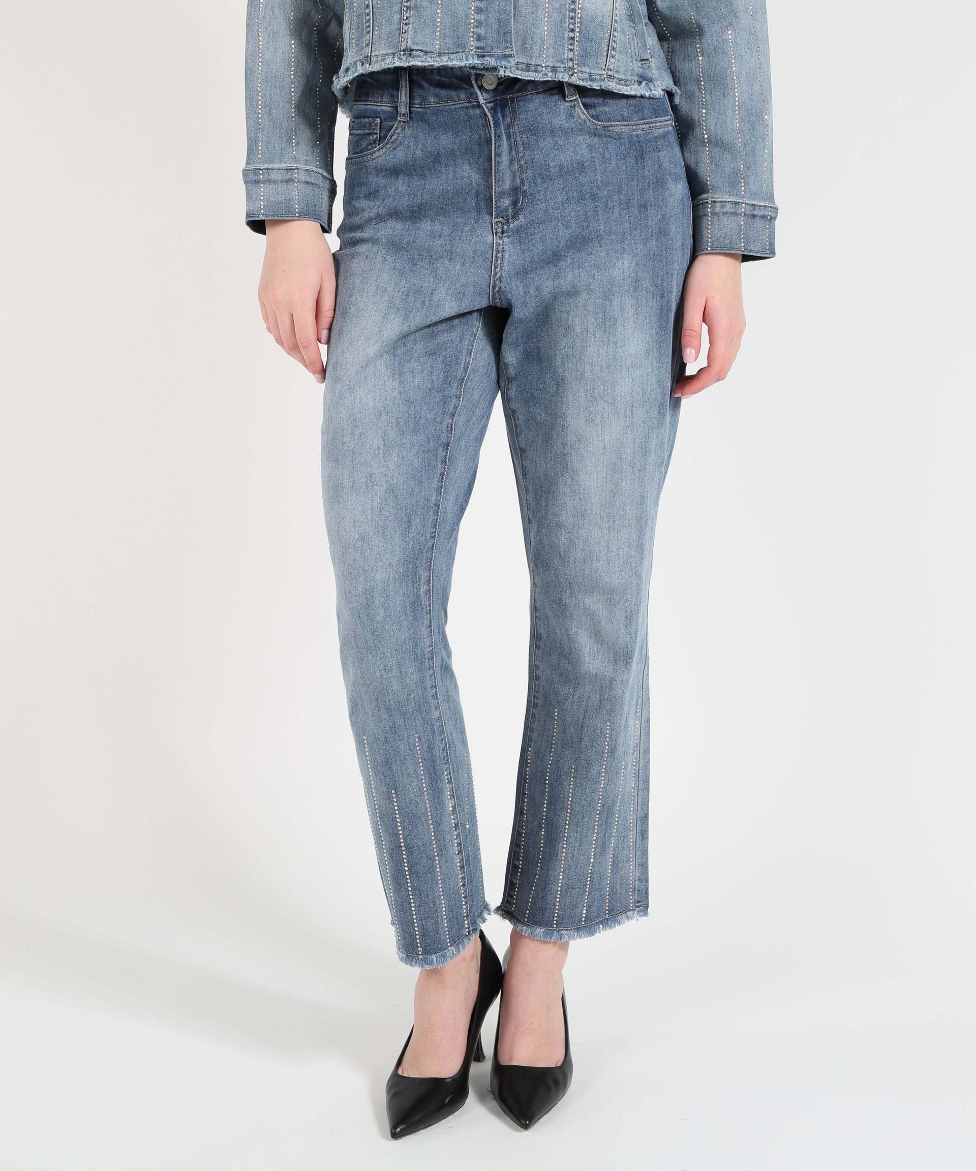 RIBKOFF Jeans con strass a gamba corta e dritta