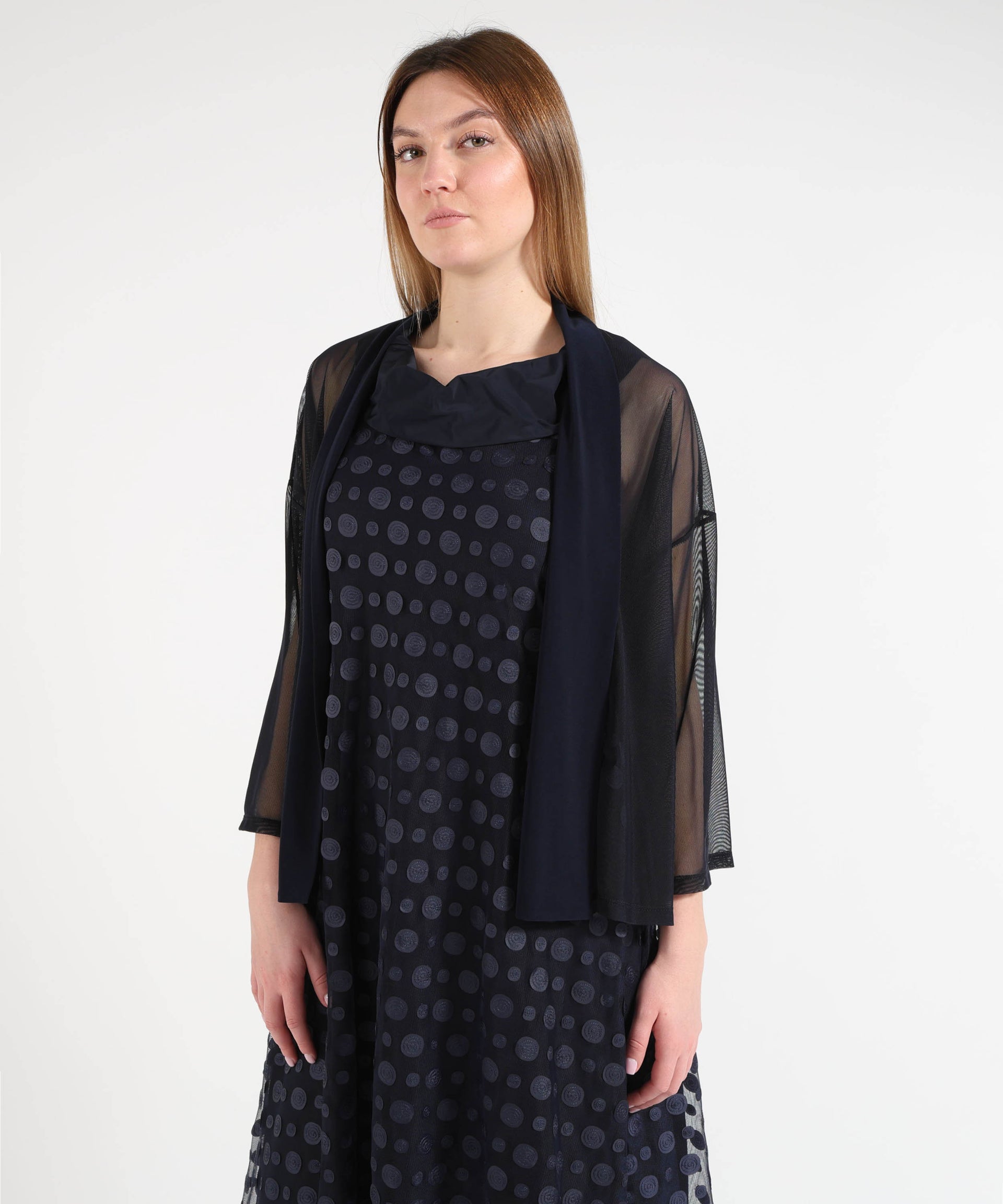 RIBKOFF Soprabito drappeggiato aperto sul davanti in tulle e maglia effetto seta