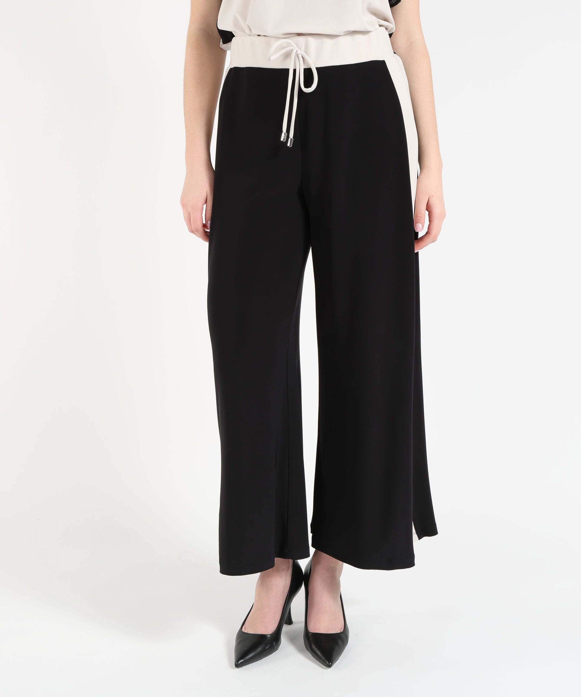 RIBKOFF Pantaloni pull-on a gamba larga color block in maglia effetto seta