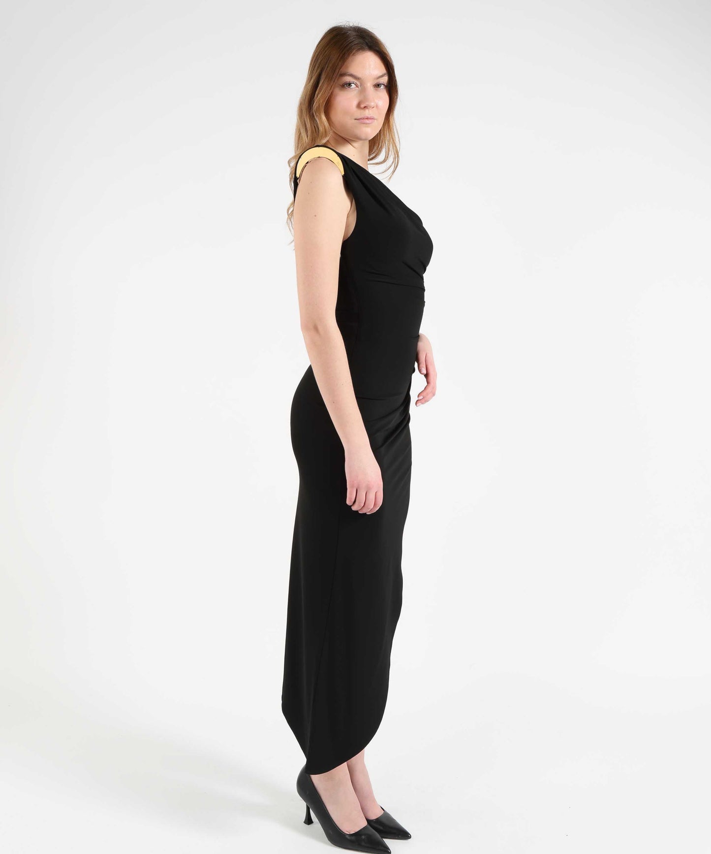 ELISABETTA FRANCHI Abito in jersey crêpe con spallina gioiello