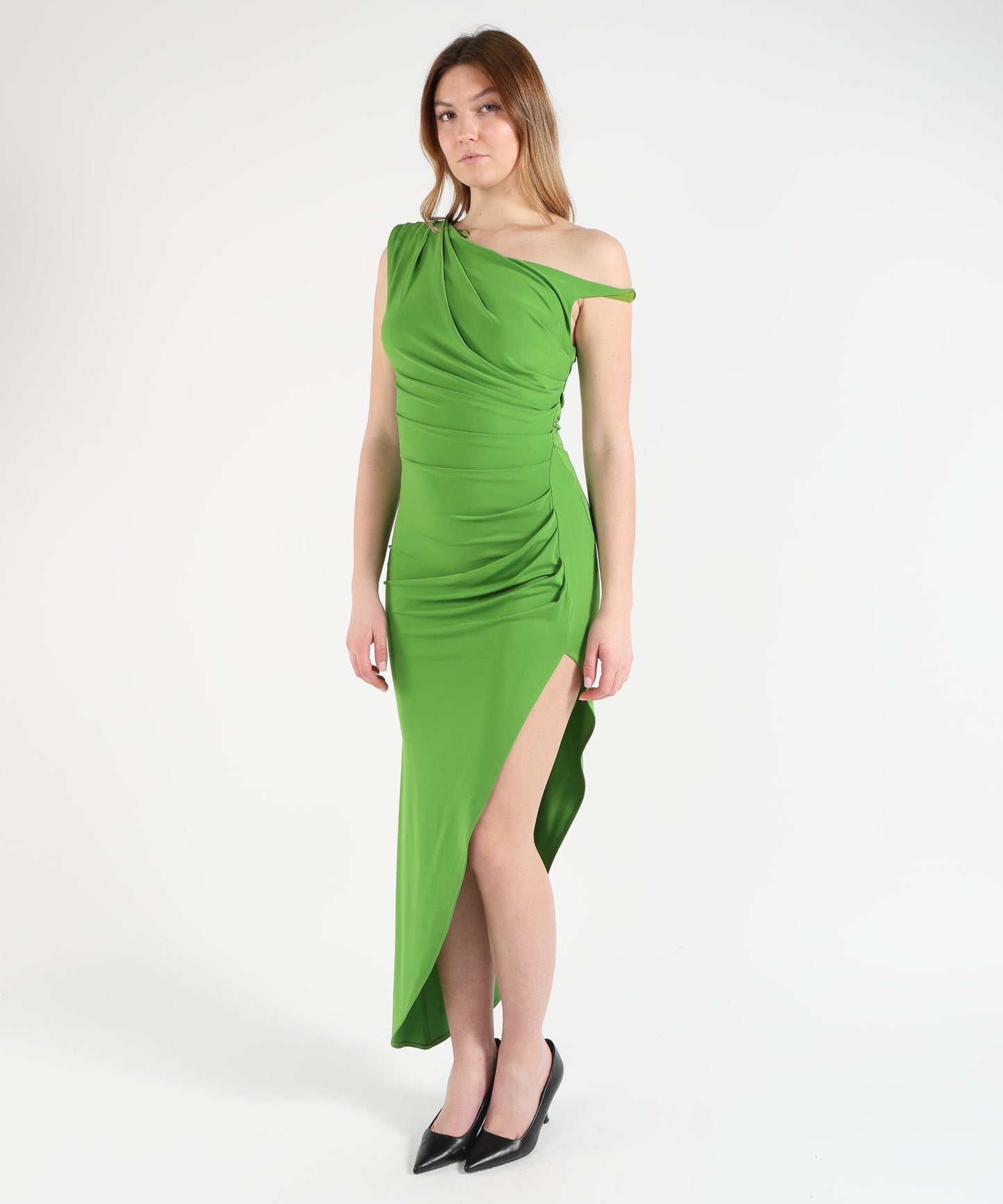 ELISABETTA FRANCHI Abito in jersey crêpe con spallina gioiello