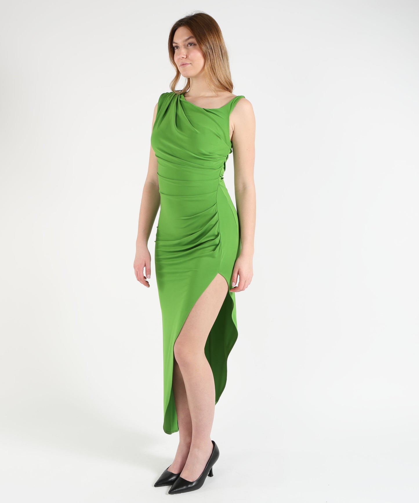 ELISABETTA FRANCHI Abito in jersey crêpe con spallina gioiello