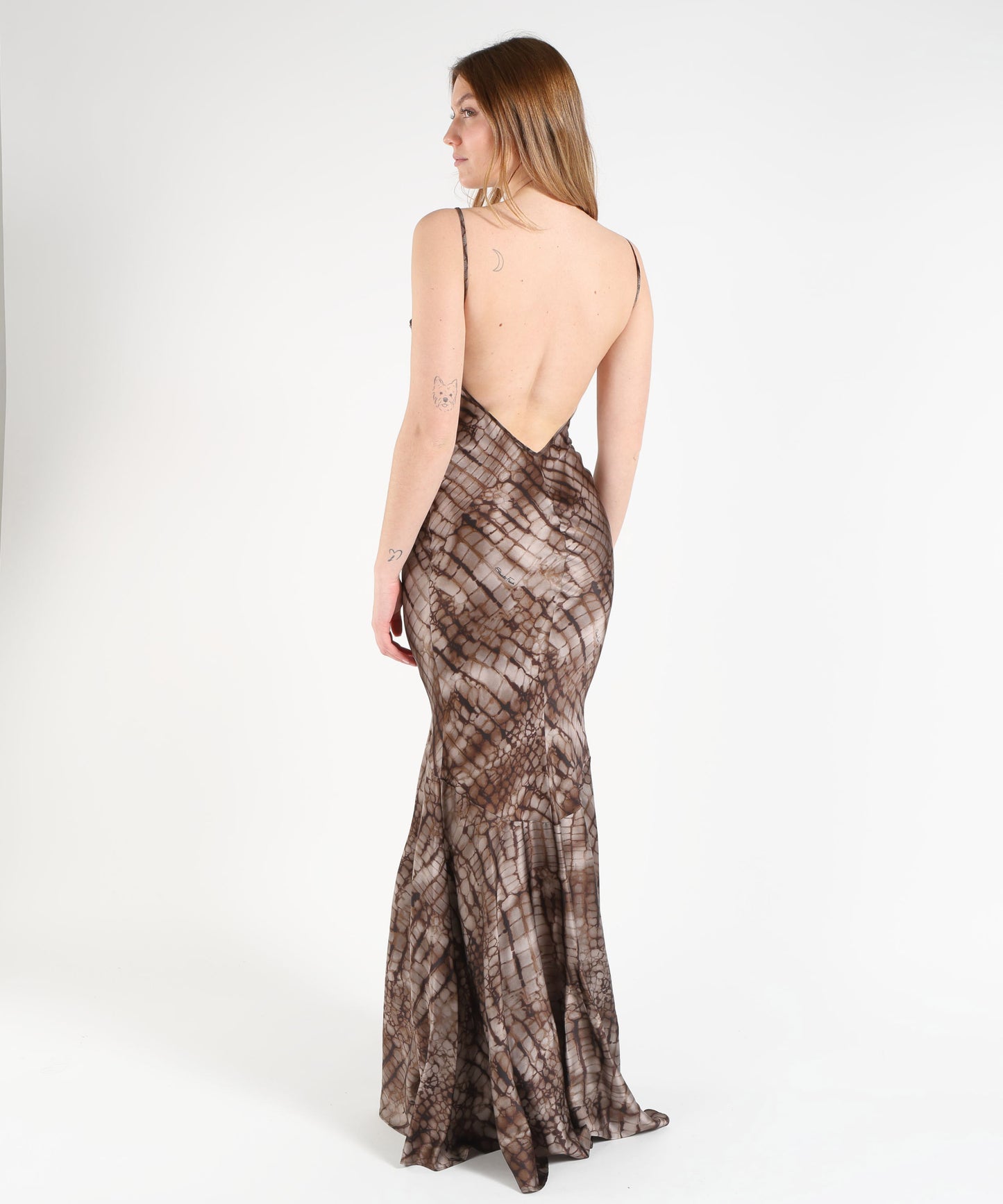 ELISABETTA FRANCHI Abito Red Carpet in raso stretch con stampa alligatore