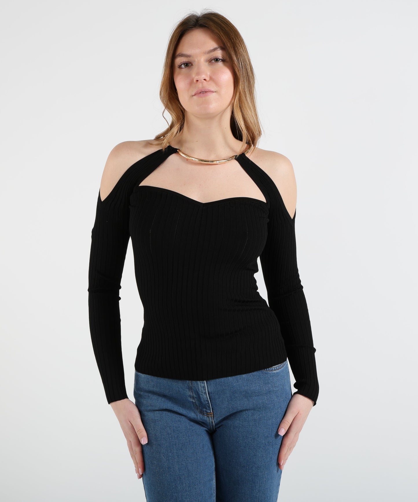 ELISABETTA FRANCHI Top in maglia con dettaglio gioiello