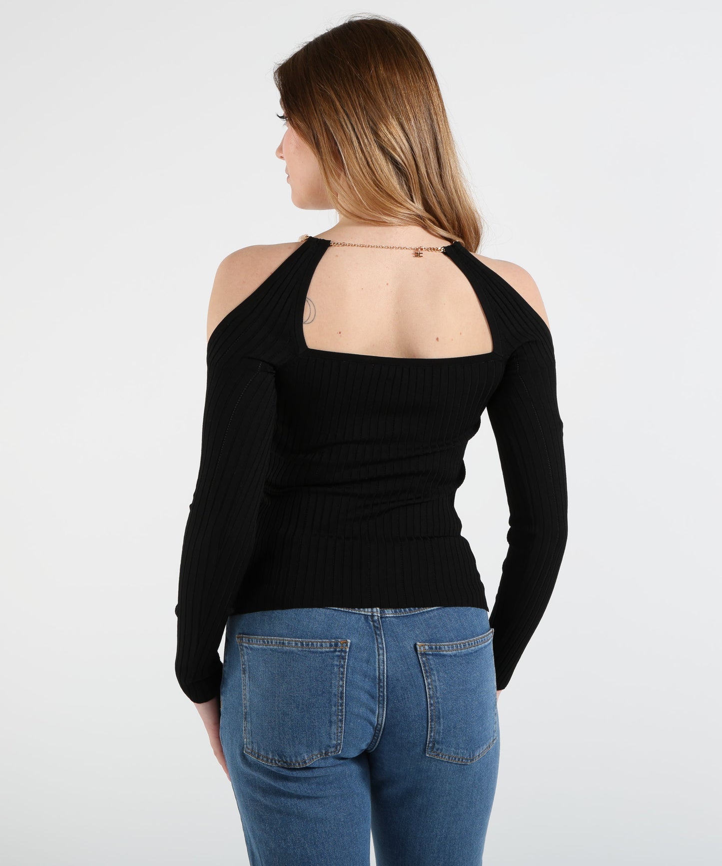 ELISABETTA FRANCHI Top in maglia con dettaglio gioiello