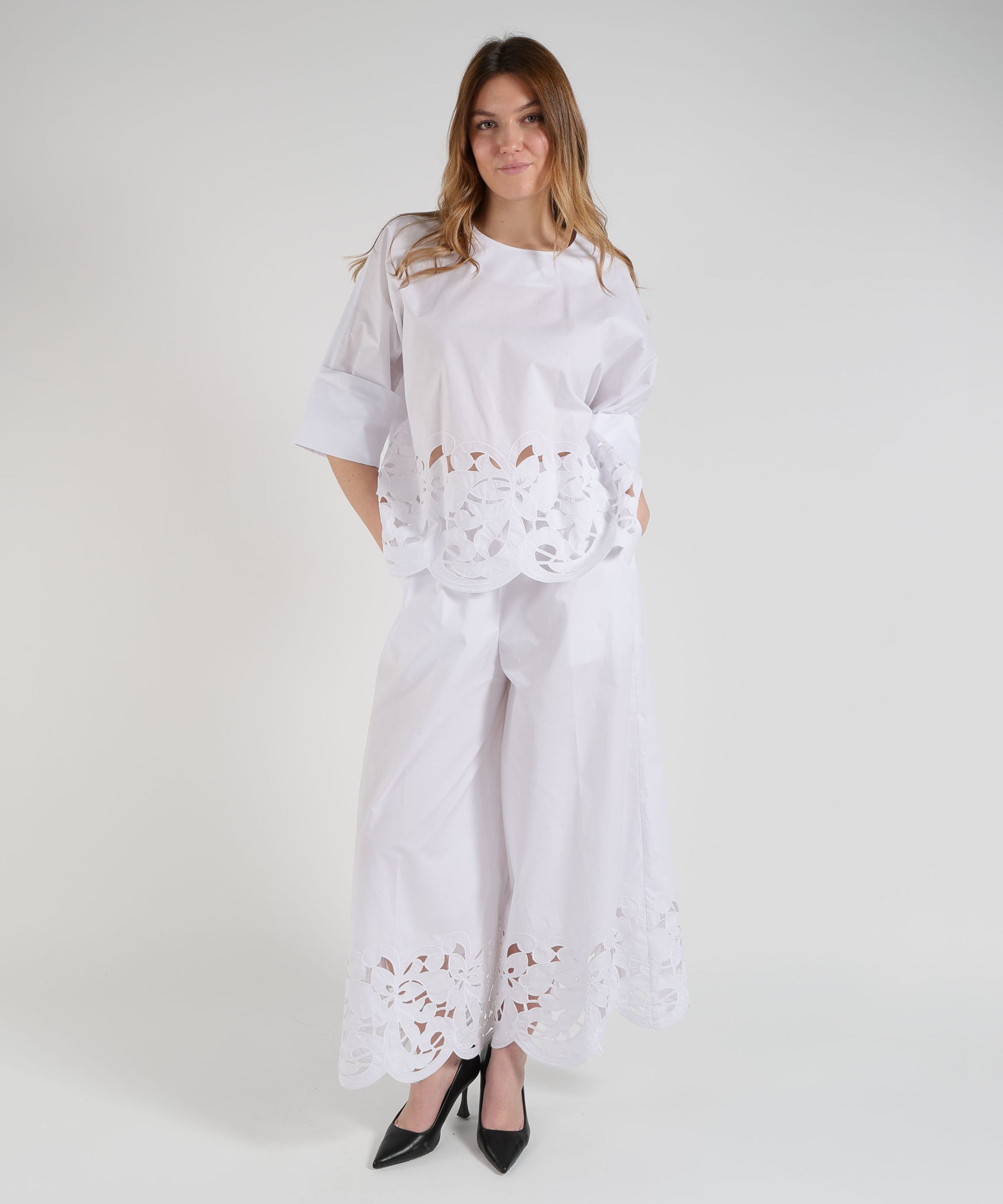 Pantaloni MEIMEI Pantalone ampio con ricamo Bianco | MEIMEI