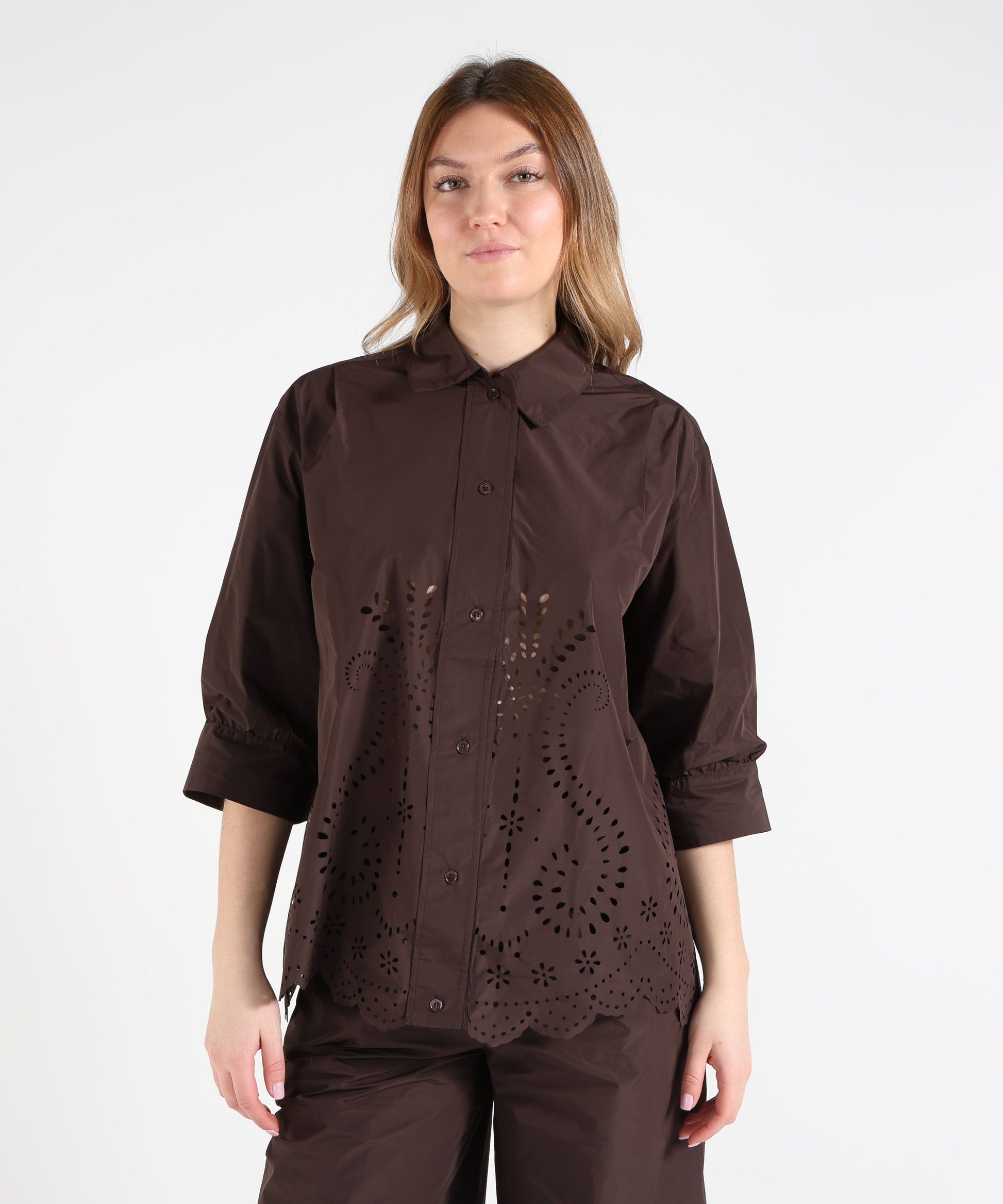 Camicie MEIMEI Camicia in taffeta' con orlo smerlato Marrone | MEIMEI