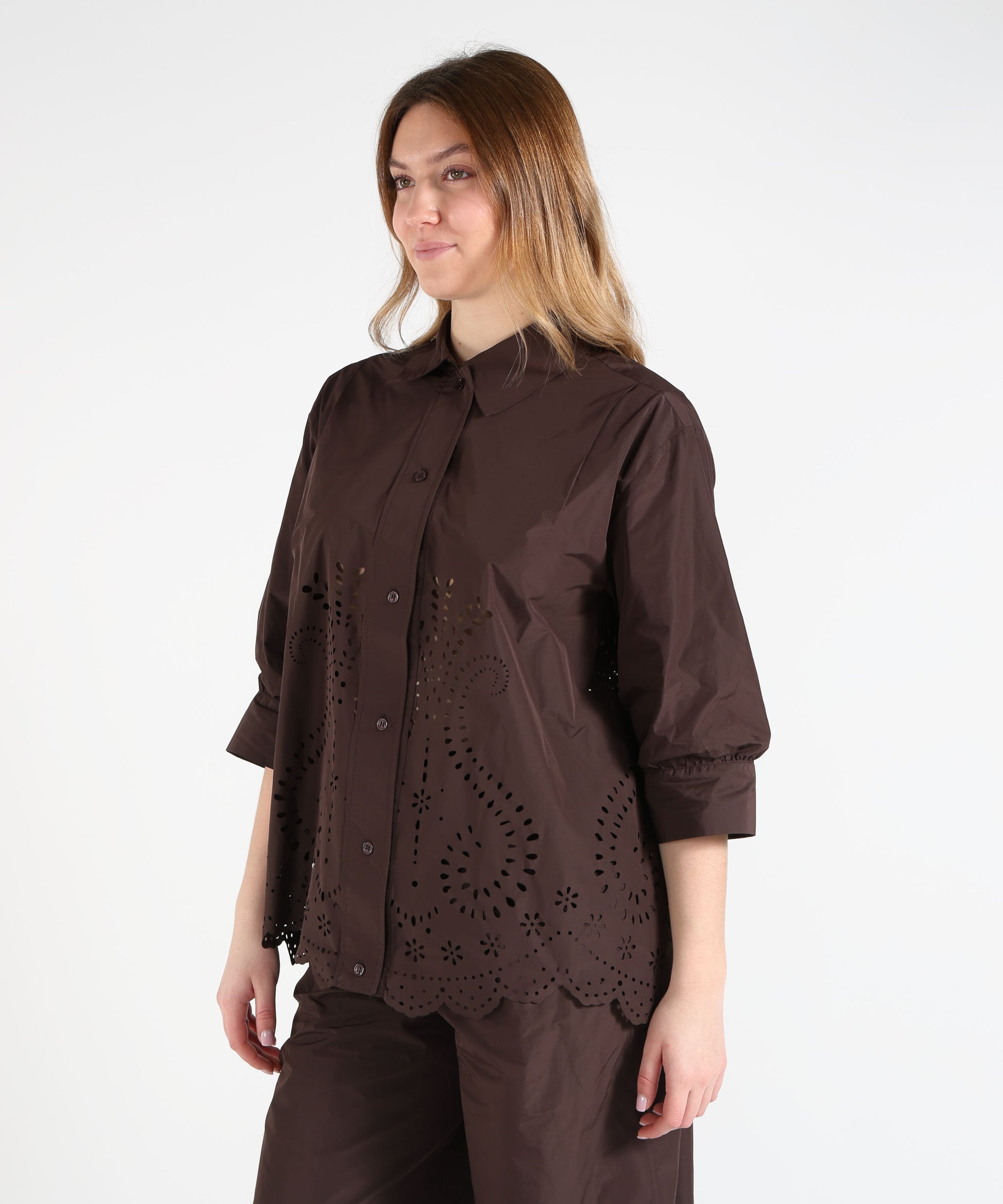 Camicie MEIMEI Camicia in taffeta' con orlo smerlato Marrone | MEIMEI