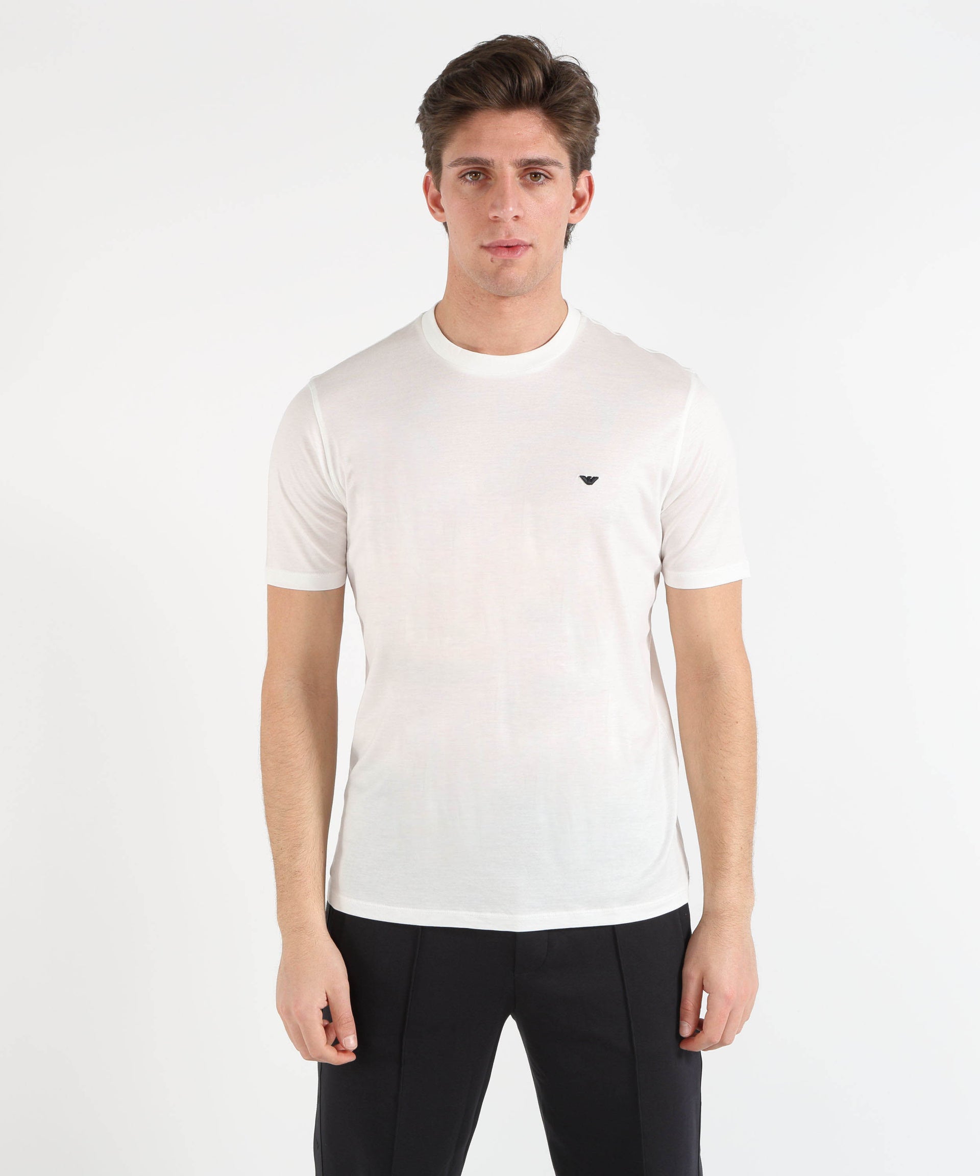 EMPORIO ARMANI T-shirt Girocollo in Jersey Misto Lyocell con Ricamo Embossed
