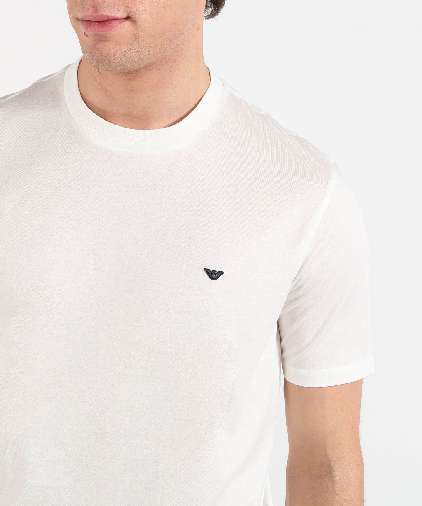 EMPORIO ARMANI Crew-neck T-shirt in lyocell-blend jersey with embossed embroidery