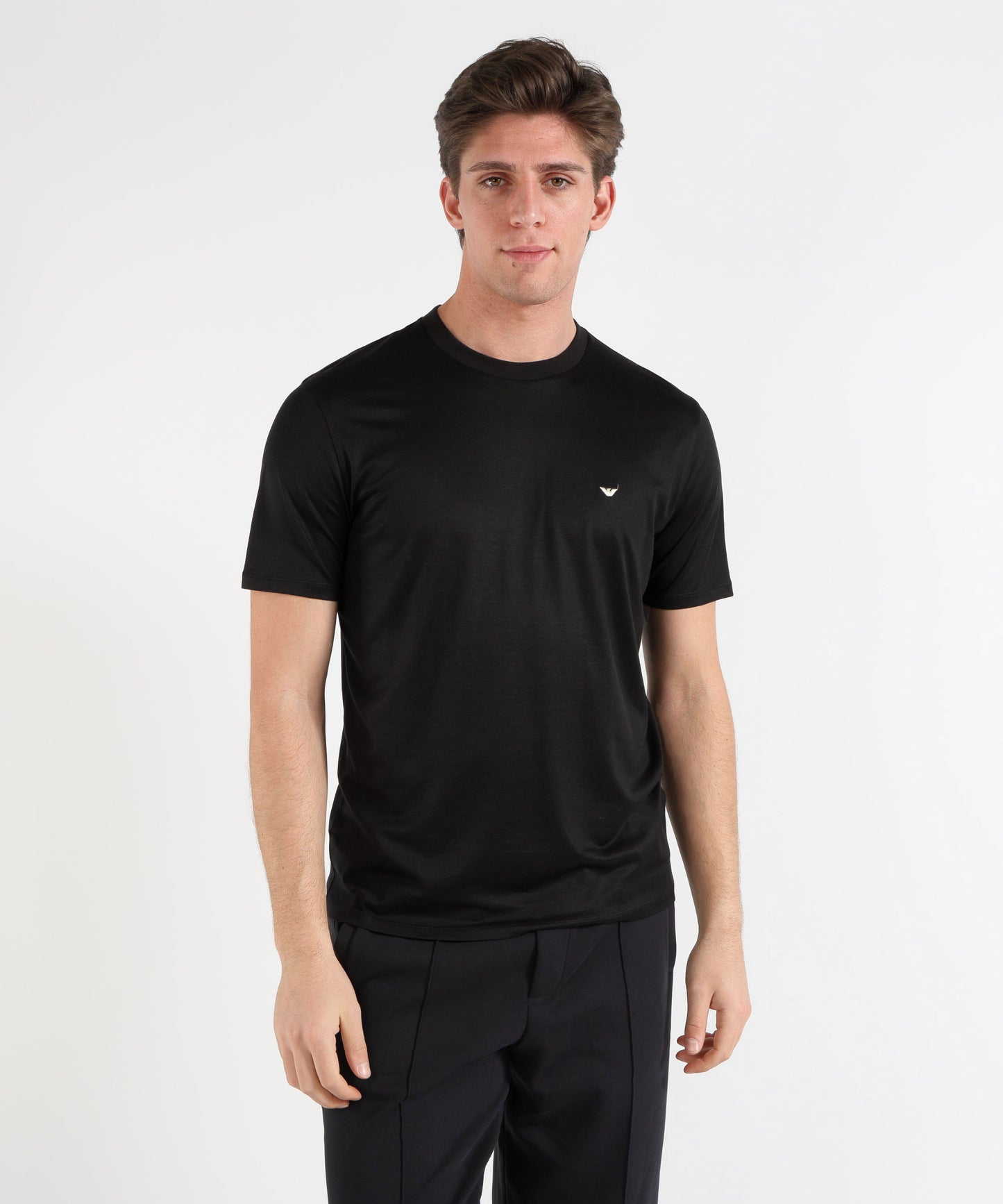 EMPORIO ARMANI Crew-neck T-shirt in lyocell-blend jersey with embossed embroidery