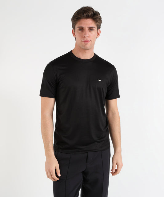 EMPORIO ARMANI T-shirt Girocollo in Jersey Misto Lyocell con Ricamo Embossed