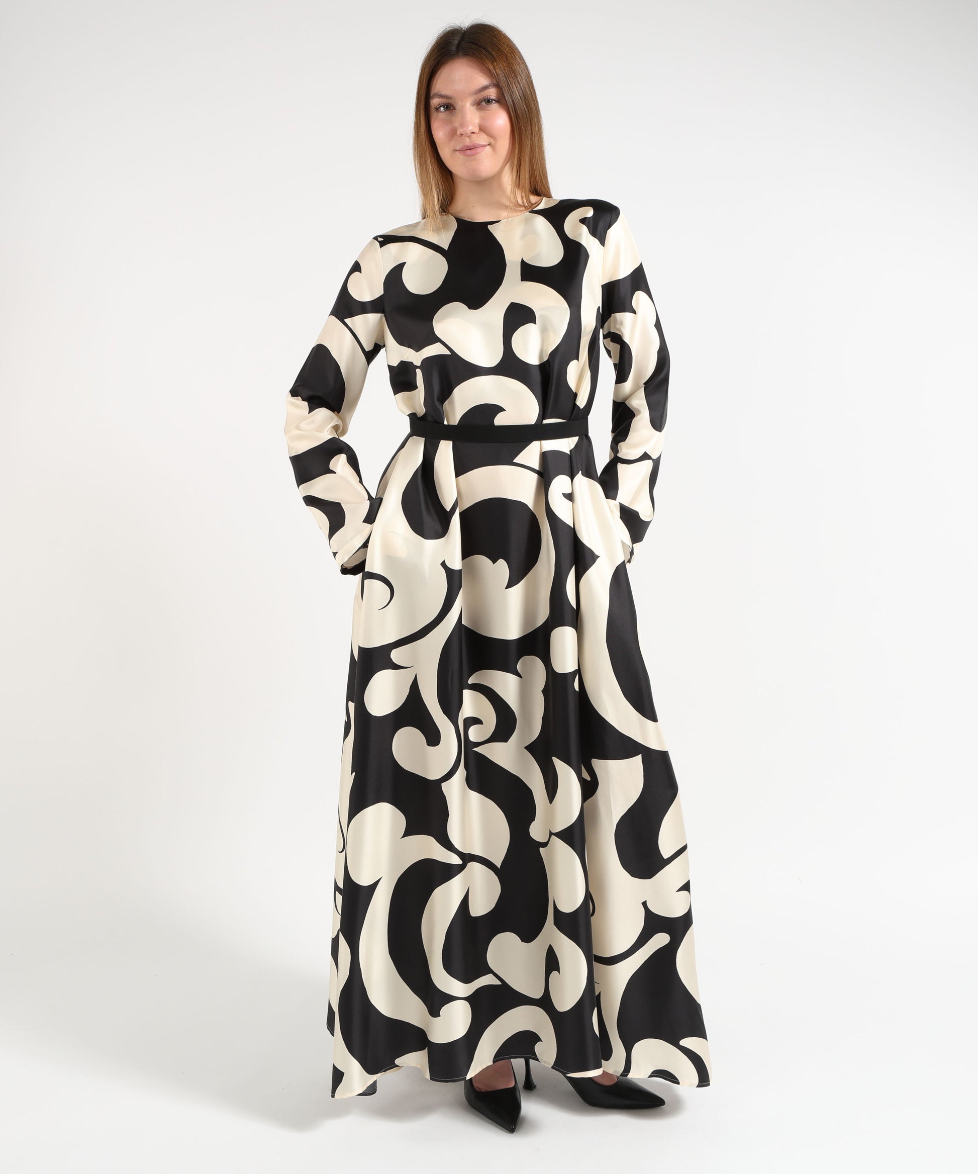 Dresses &amp; Suits CO.GO Long Silk Dress Nero/bianco | CO.GO