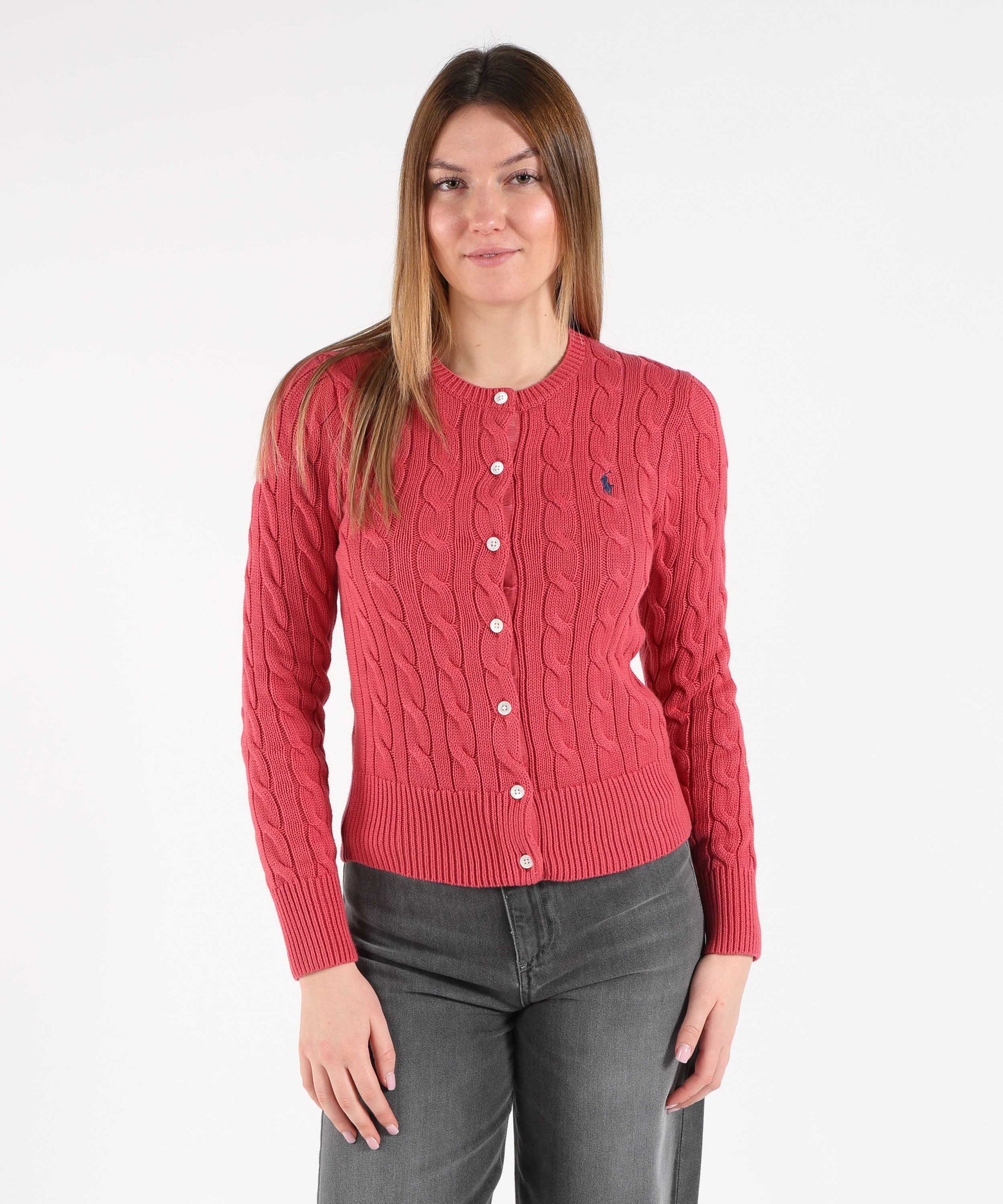 POLO RALPH LAUREN Cardigan a collo a treccia in cotone a maglia