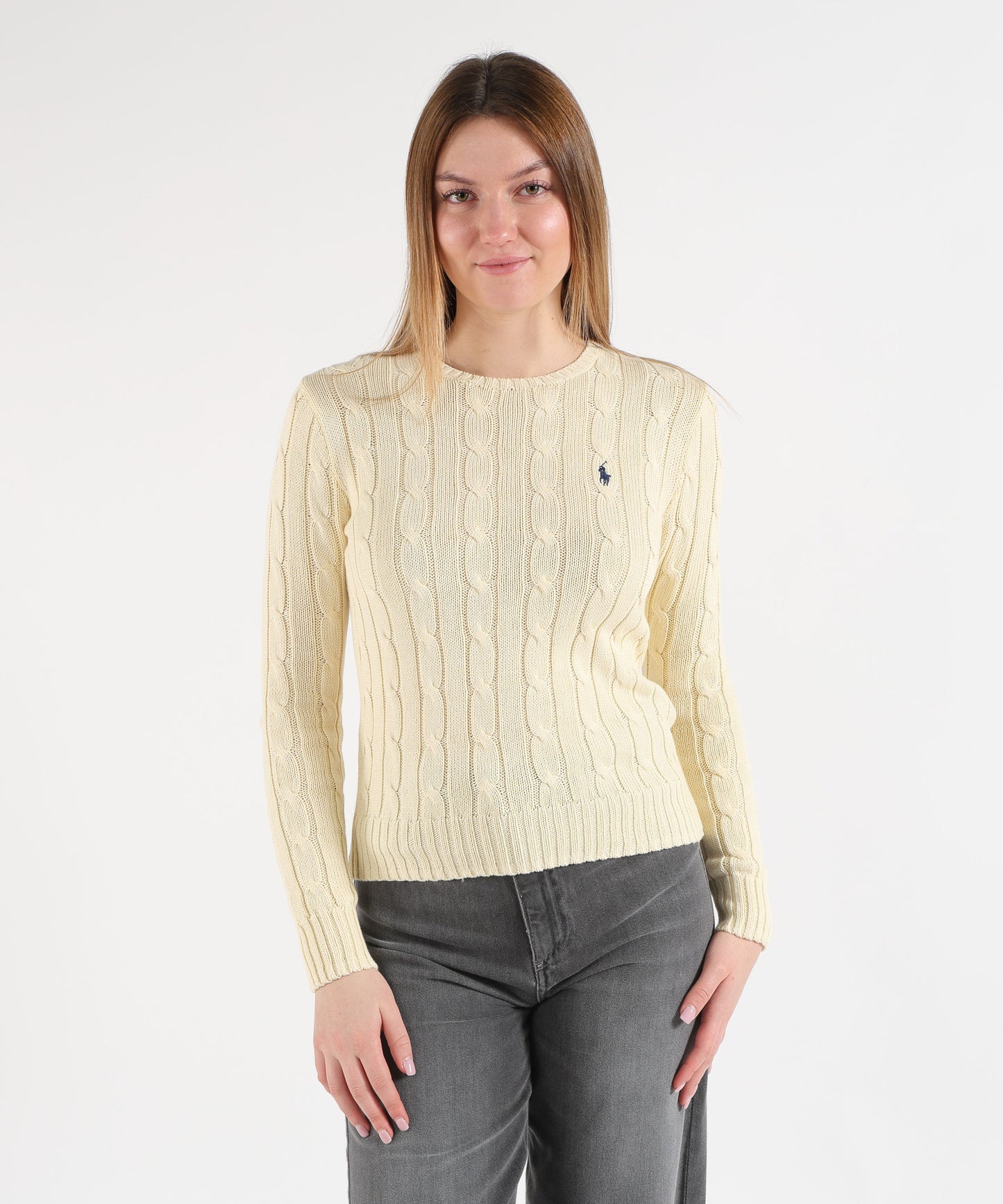 POLO RALPH LAUREN Maglione a collo a giro in cotone a trecce