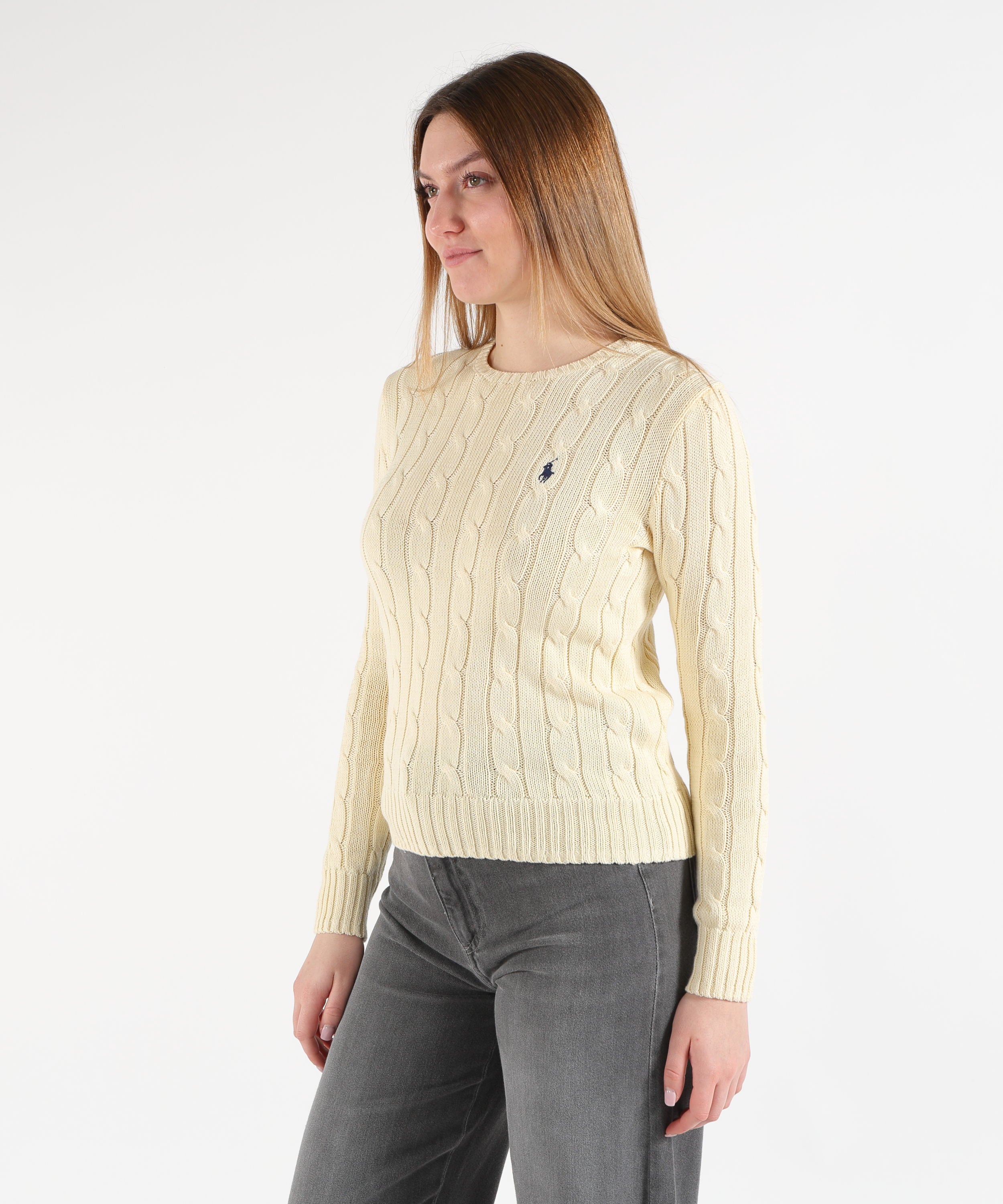 POLO RALPH LAUREN Maglione a collo a giro in cotone a trecce