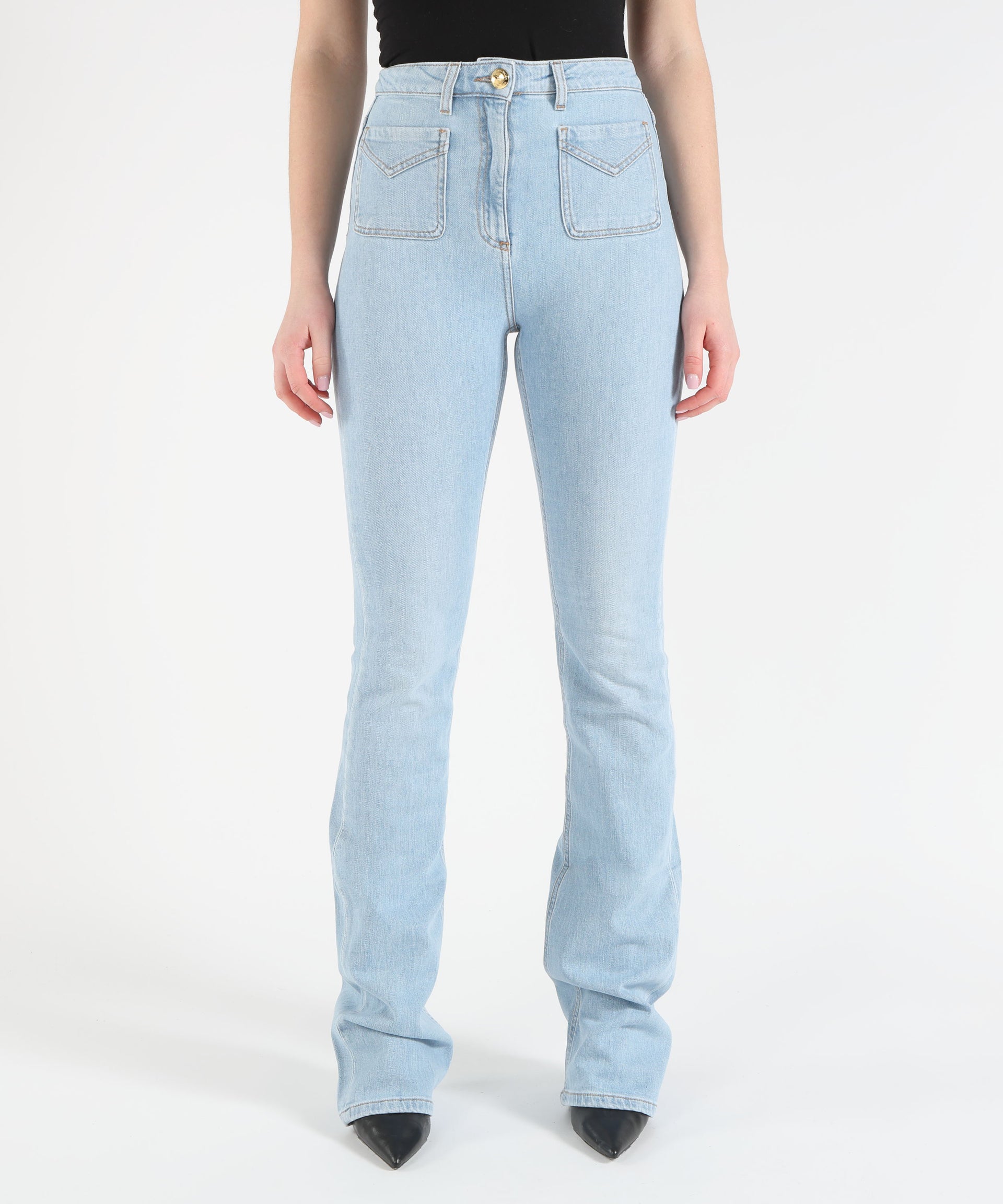 ELISABETTA FRANCHI Jeans denim chiaro con tasche sul davanti a vista