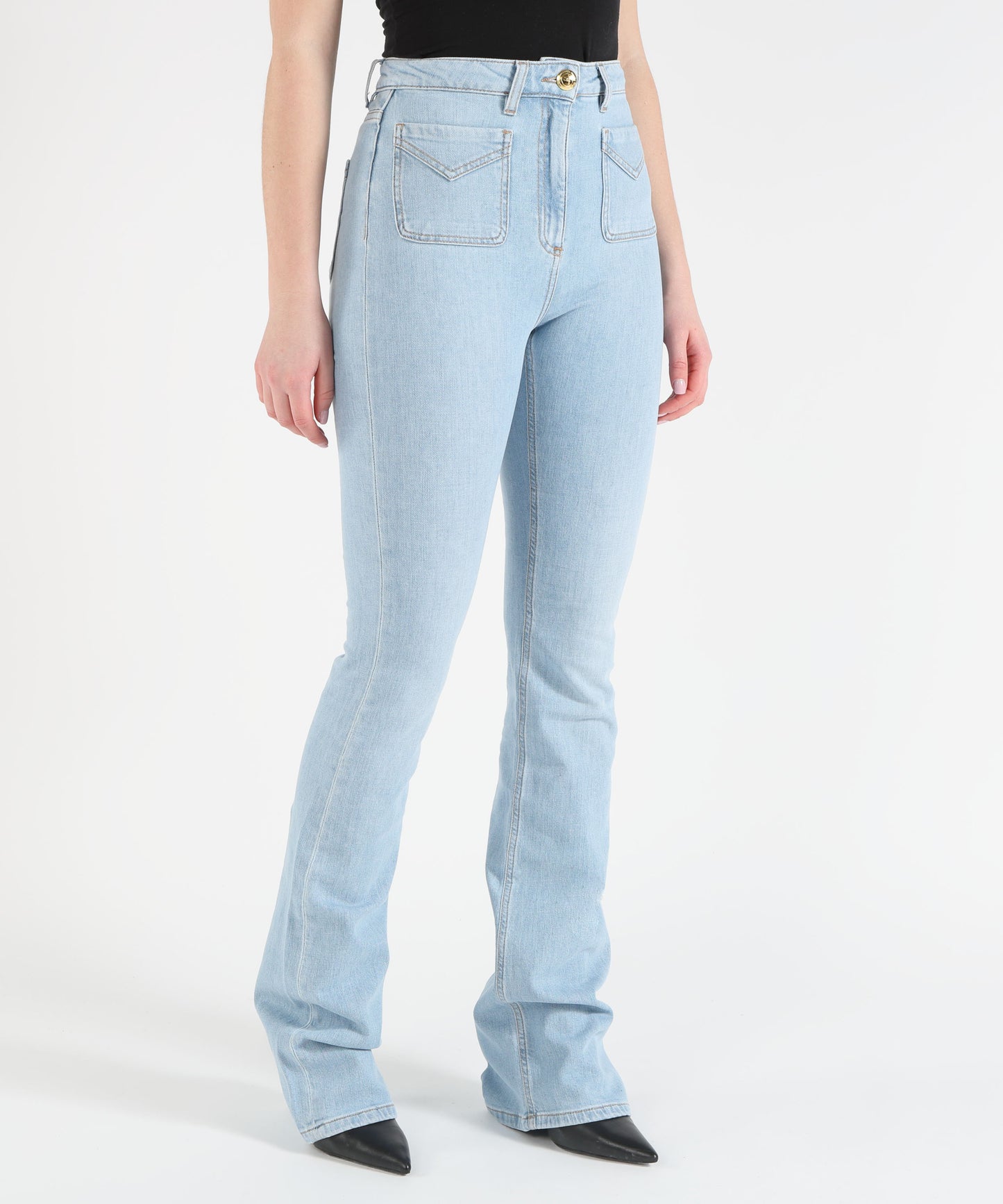 ELISABETTA FRANCHI Jeans denim chiaro con tasche sul davanti a vista