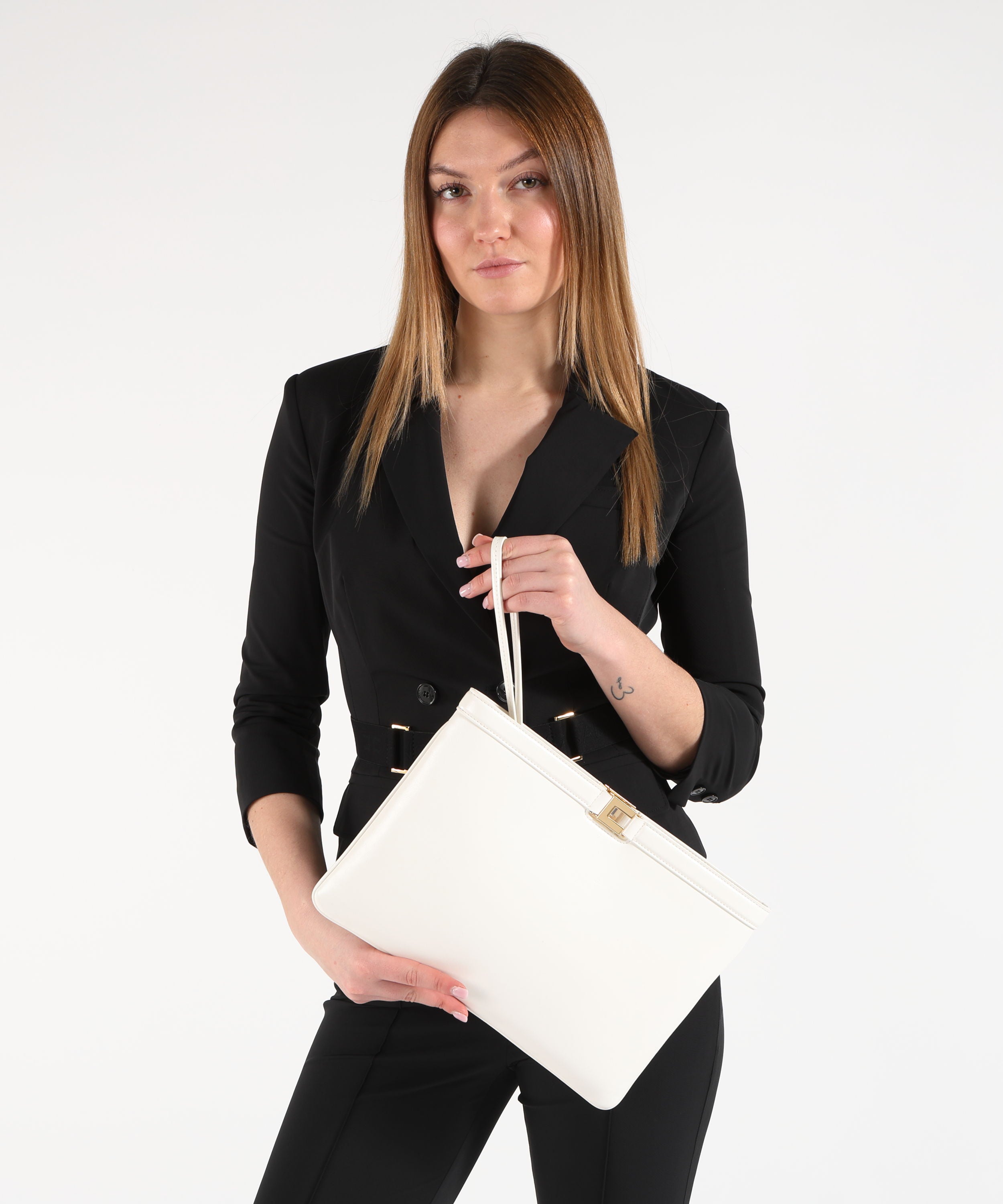 Bags ELISABETTA FRANCHI Patent-effect envelope bag Burro | ELISABETTA FRANCHI