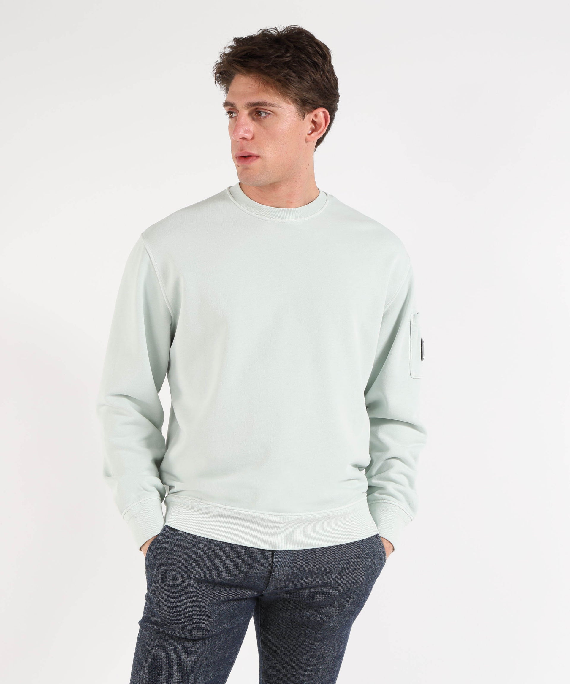 C.P. COMPANY Cotton Diagonal Fleece Resist Dyed Crewneck Lens Sweatshirt
