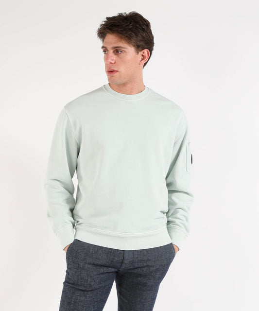 C.P. COMPANY Cotton Diagonal Fleece Resist Dyed Crewneck Lens Sweatshirt