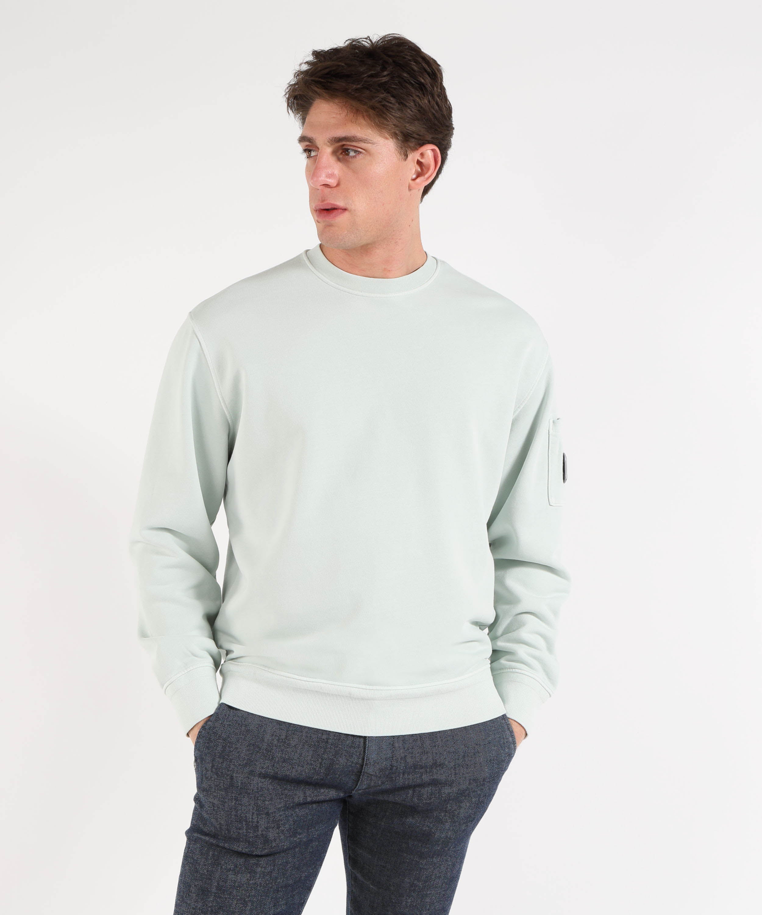 C.P. COMPANY Cotton Diagonal Fleece Resist Dyed Crewneck Lens Sweatshirt