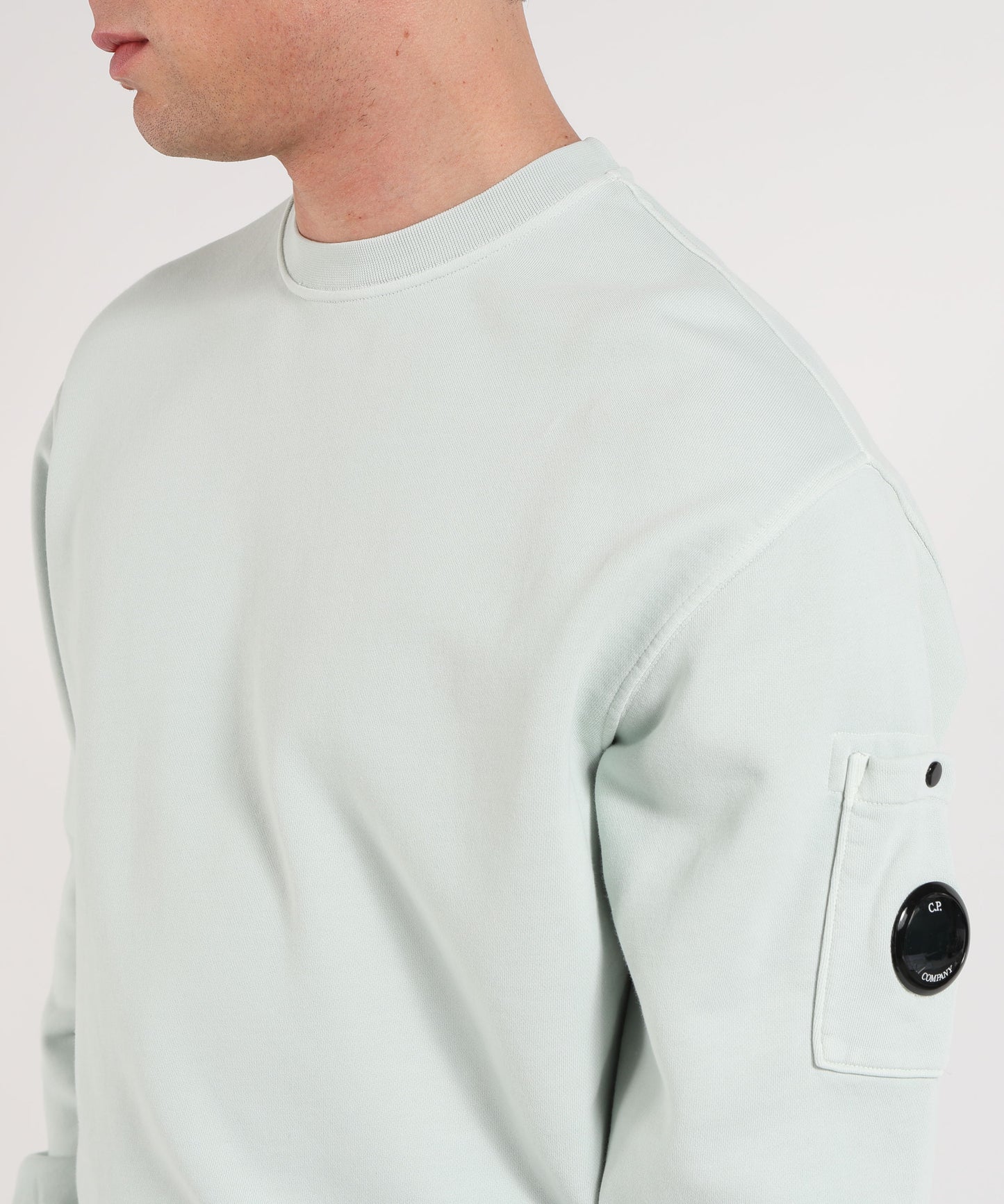 C.P. COMPANY Cotton Diagonal Fleece Resist Dyed Crewneck Lens Sweatshirt