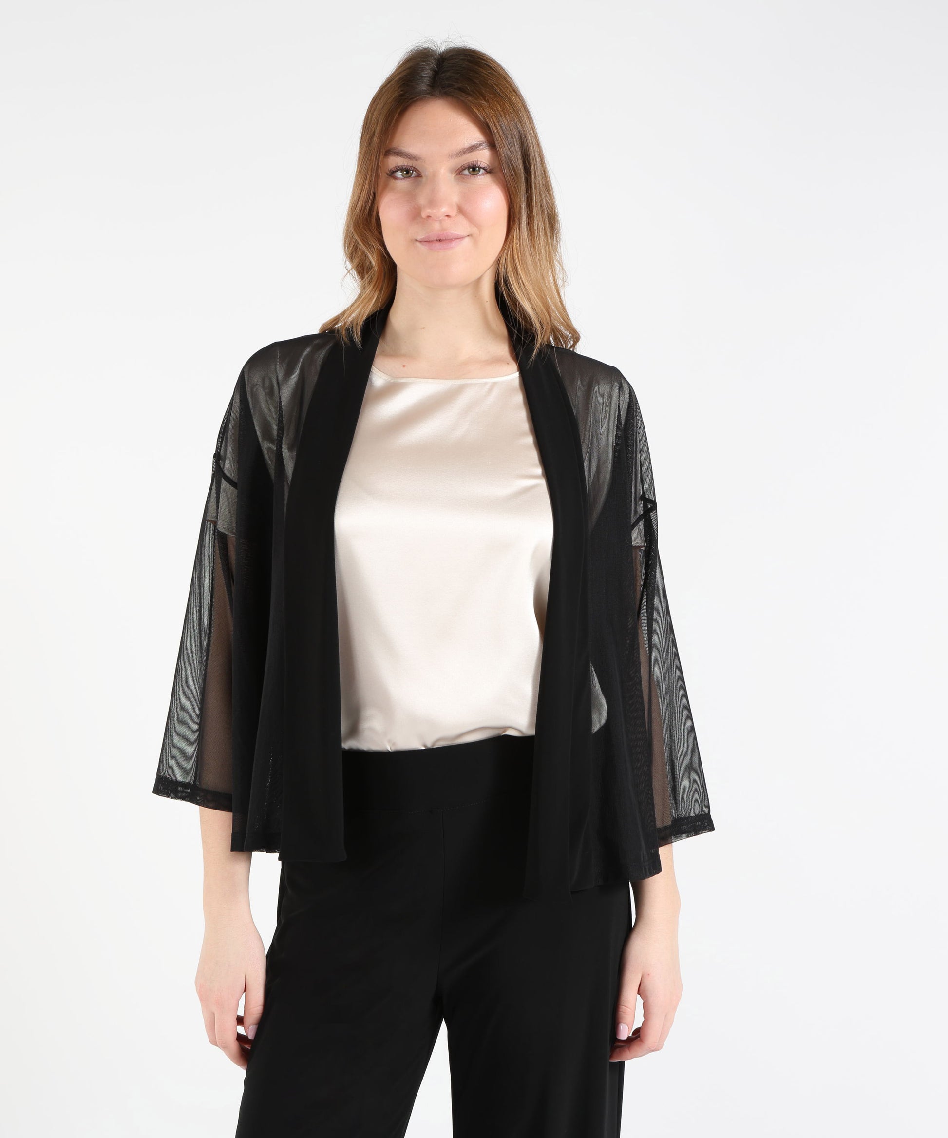 Soprabiti RIBKOFF Soprabito drappeggiato aperto sul davanti in tulle e maglia effetto seta Nero | RIBKOFF