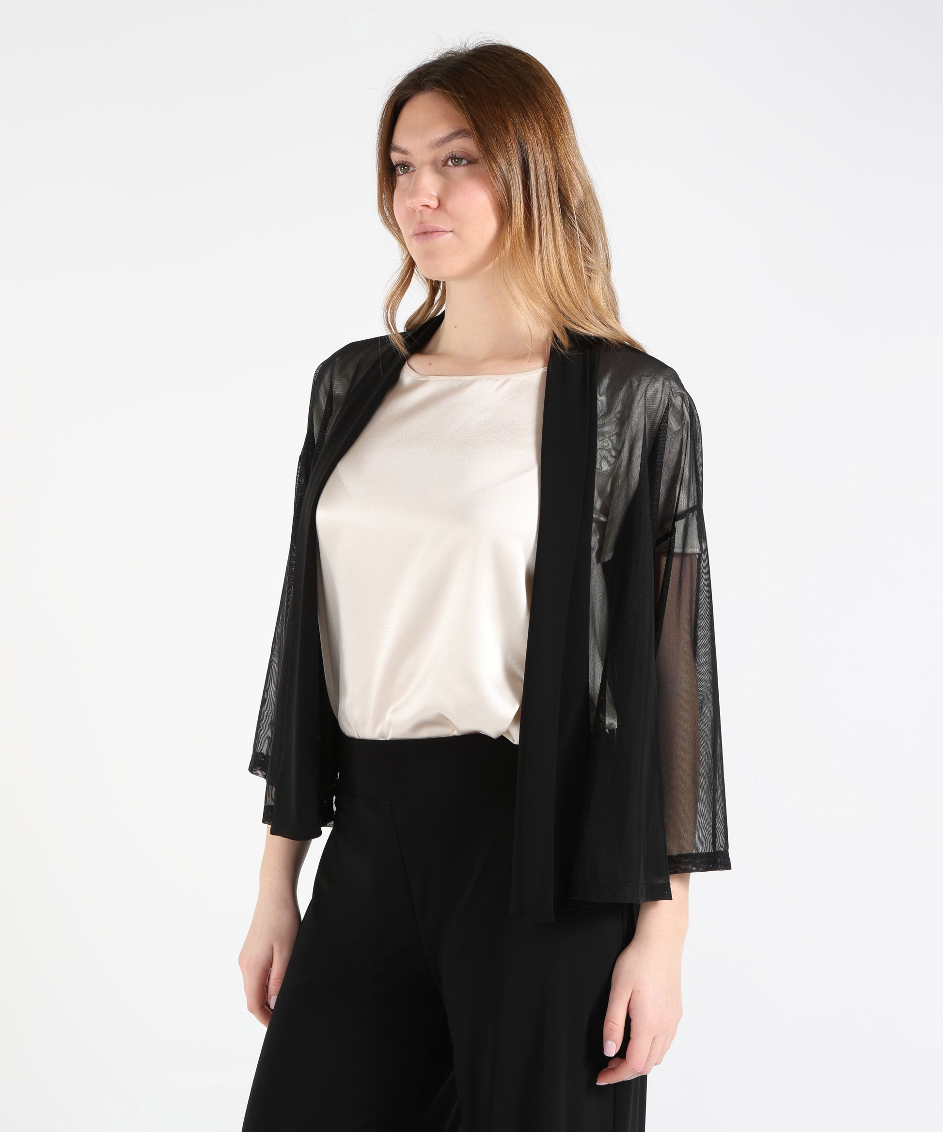 Soprabiti RIBKOFF Soprabito drappeggiato aperto sul davanti in tulle e maglia effetto seta Nero | RIBKOFF