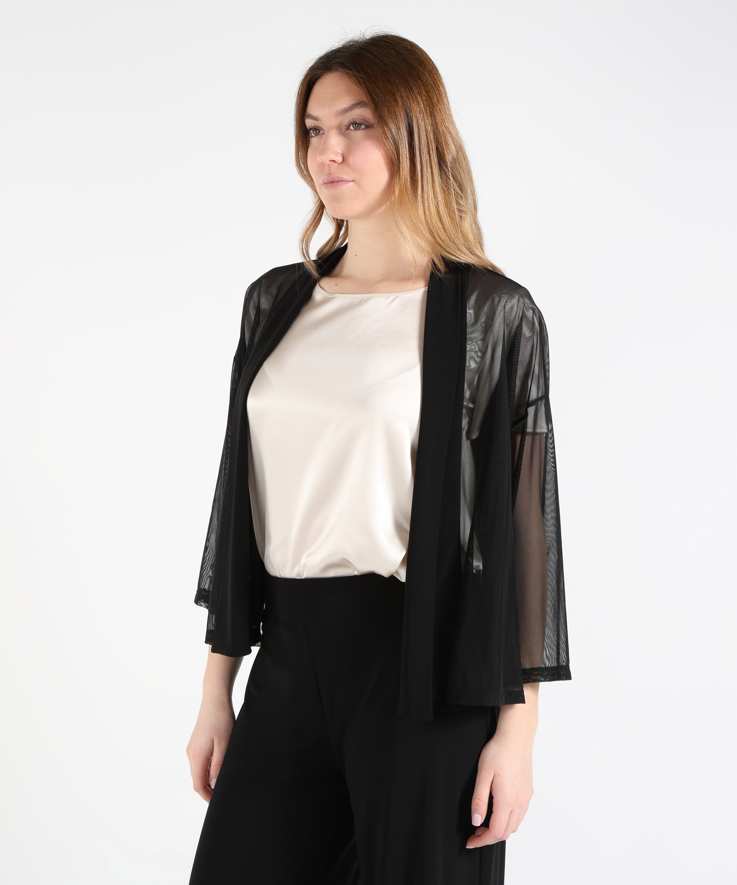 Soprabiti RIBKOFF Soprabito drappeggiato aperto sul davanti in tulle e maglia effetto seta Nero | RIBKOFF