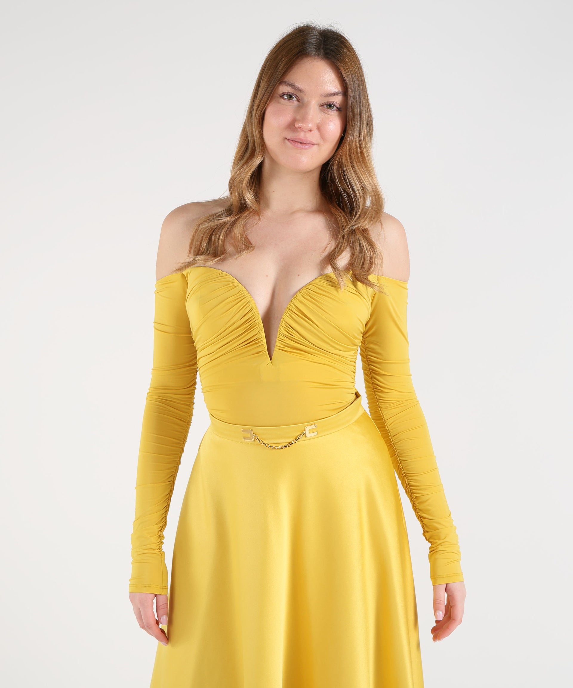 ELISABETTA FRANCHI Body in jersey crêpe leggero con drappeggi