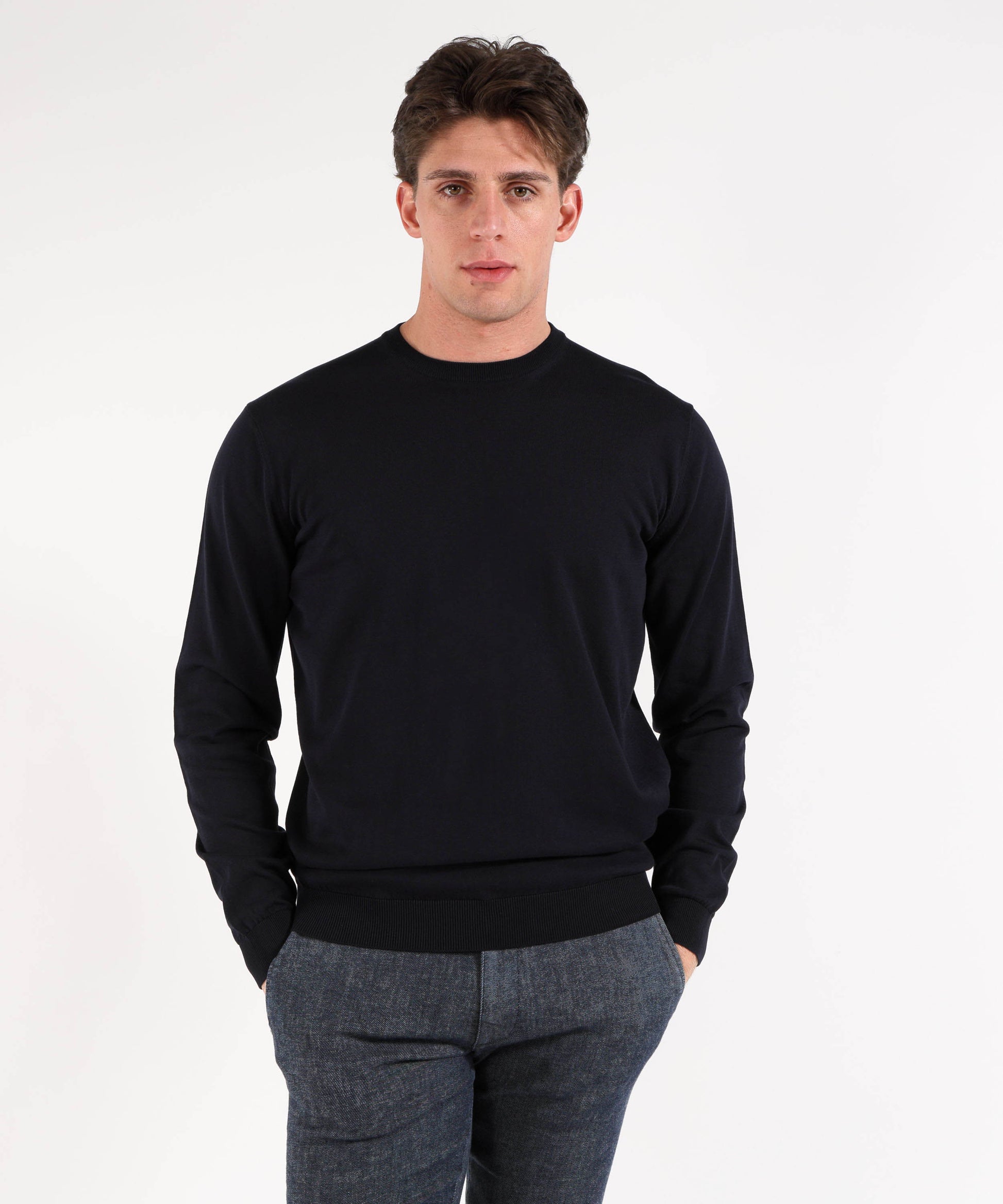 Knitwear FILIPPO DE LAURENTIIS Crew-neck top in crepe cotton Navy | FILIPPO DE LAURENTIIS