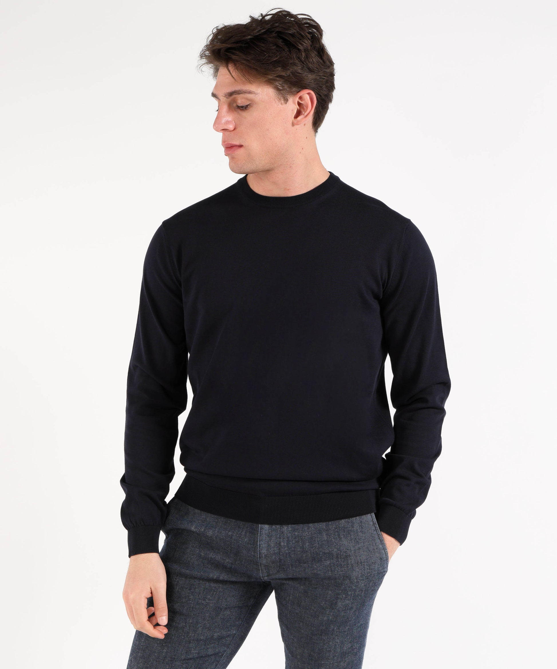 Knitwear FILIPPO DE LAURENTIIS Crew-neck top in crepe cotton Navy | FILIPPO DE LAURENTIIS