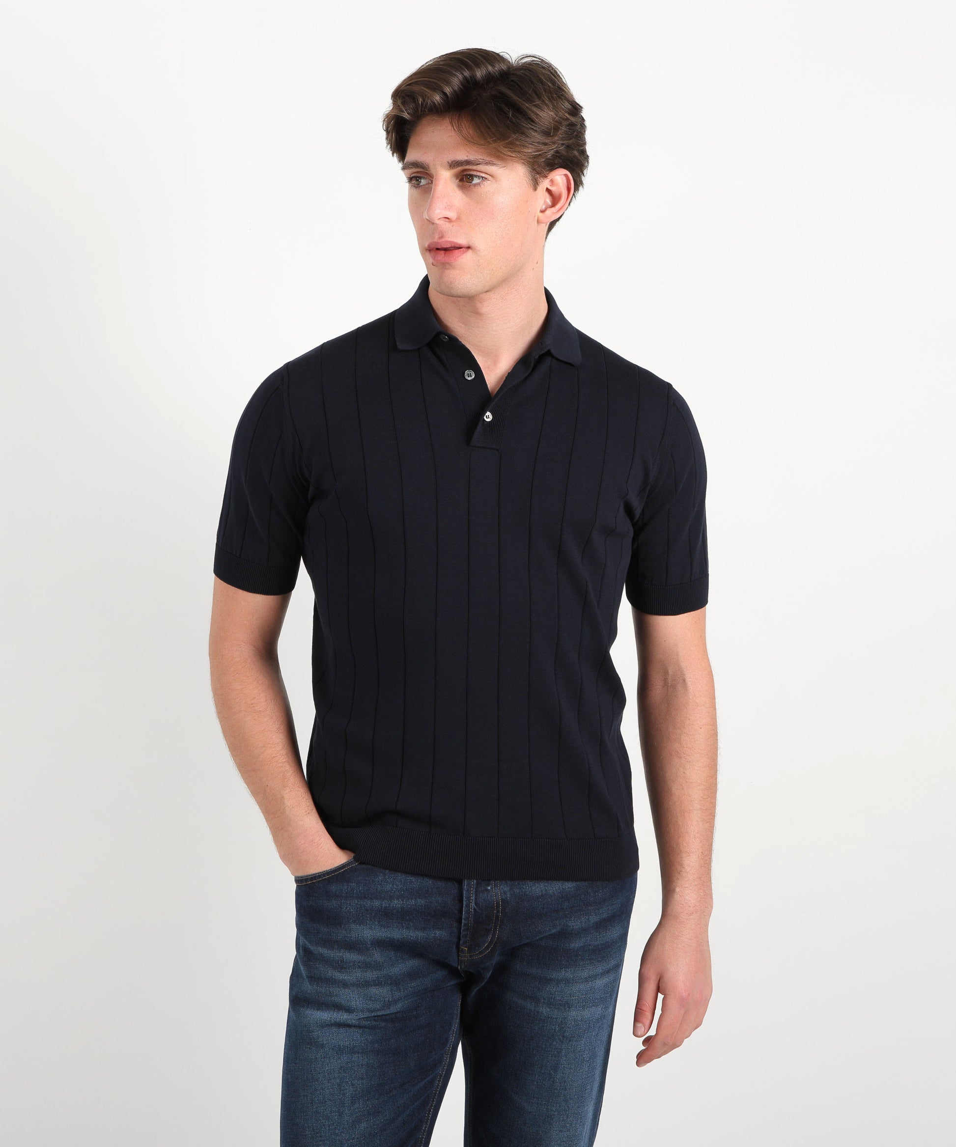 Polo shirts FILIPPO DE LAURENTIIS Short-sleeve polo with buttons and spring-effect cuffs Navy | FILIPPO DE LAURENTIIS