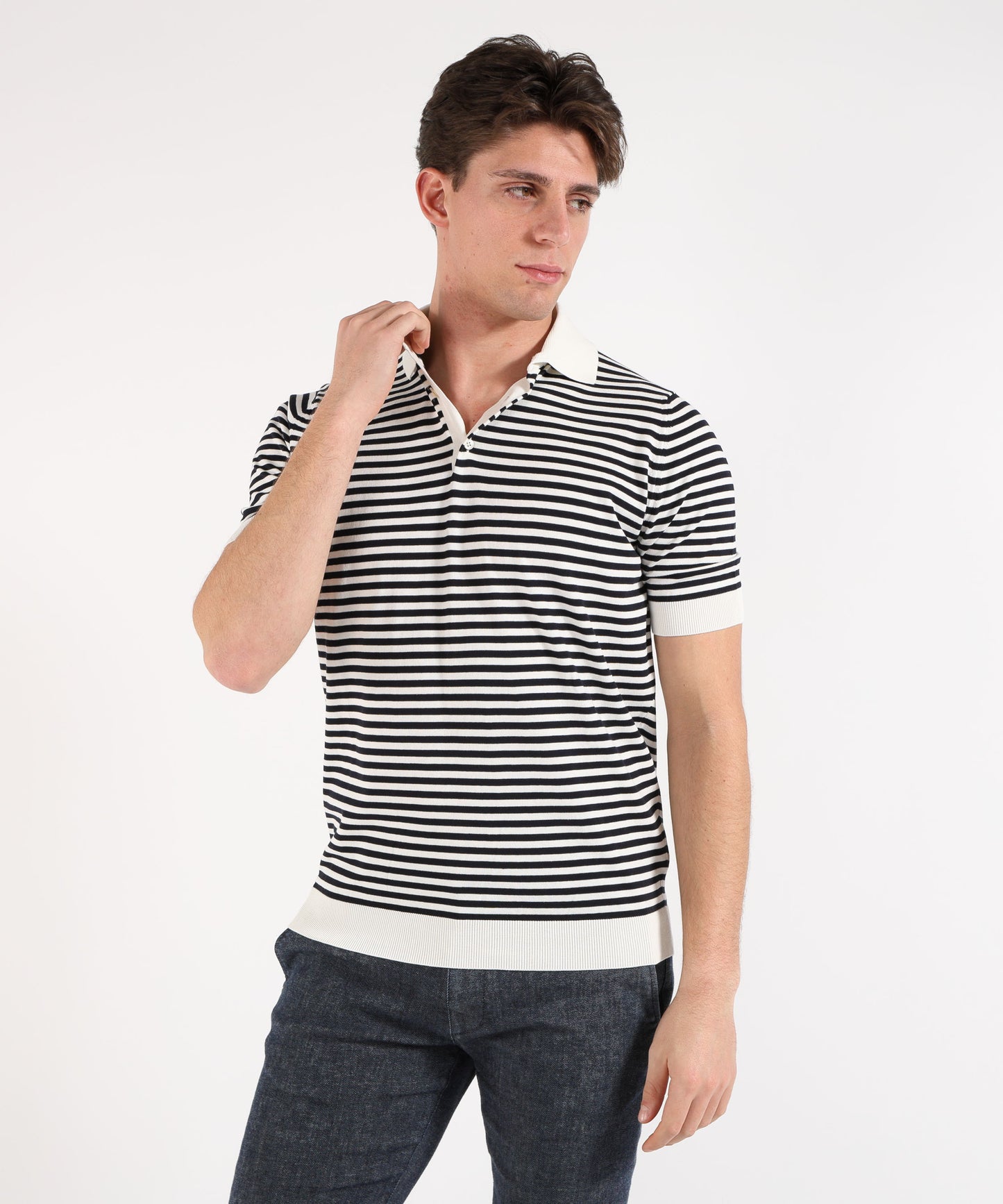 FILIPPO DE LAURENTIIS Short-sleeve striped polo with buttons and spring-effect cuffs